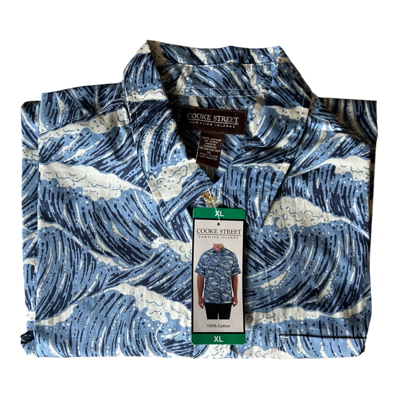 Cooke Street Men’s short Sleeve Aloha Hawaiian Shirt Cotton Gray Blue Size XL