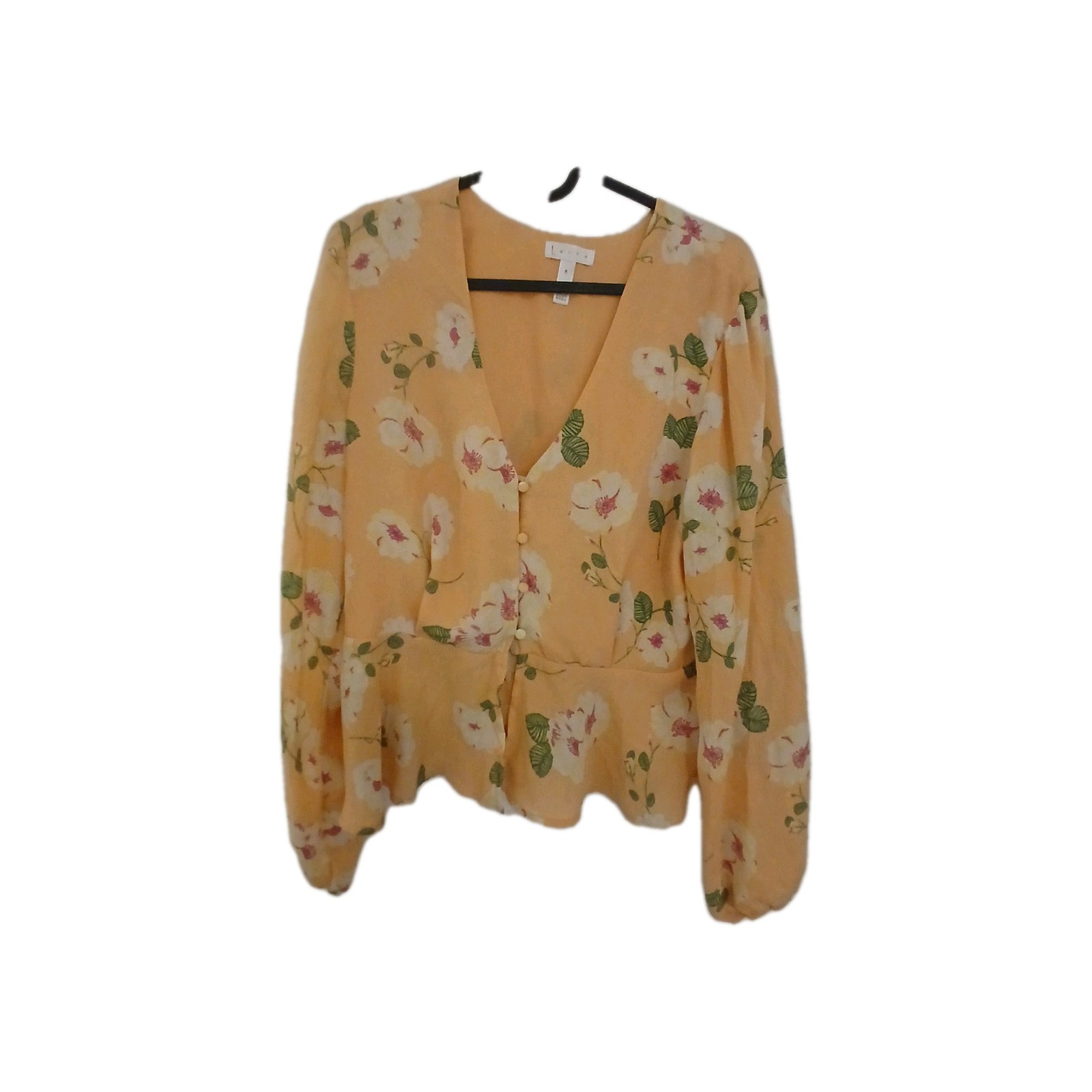 Leith Women’s Floral Long Sleevedl Button Up Floral Peplum Blouse Medium