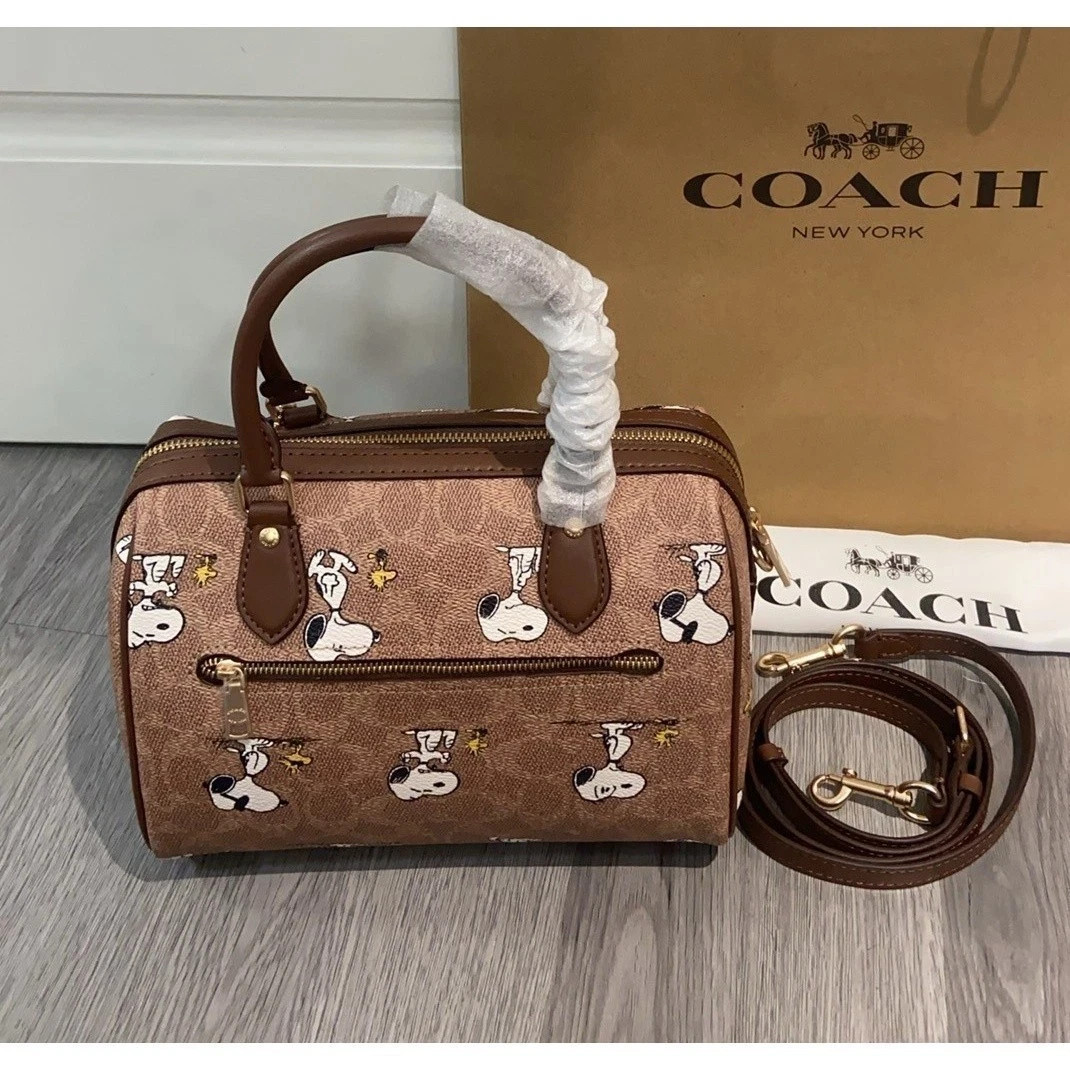 NWT Coach X Peanuts CBM33 Rowan Satchel Bag Signature Canvas Snoopy Print Outlet