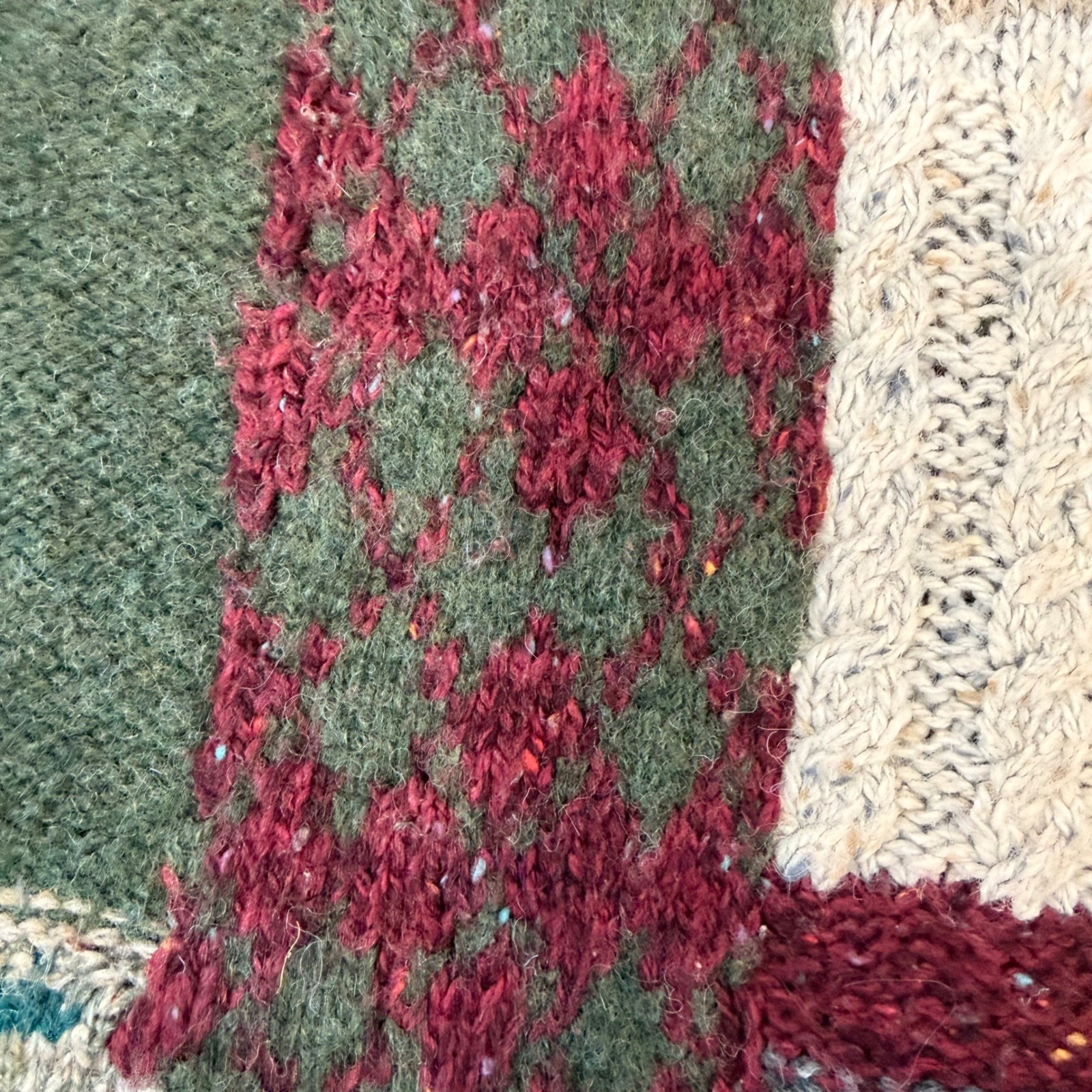 American Eagle Patchwork Handknit Sweater SML Chunky Wool Blend Cabin Pullover