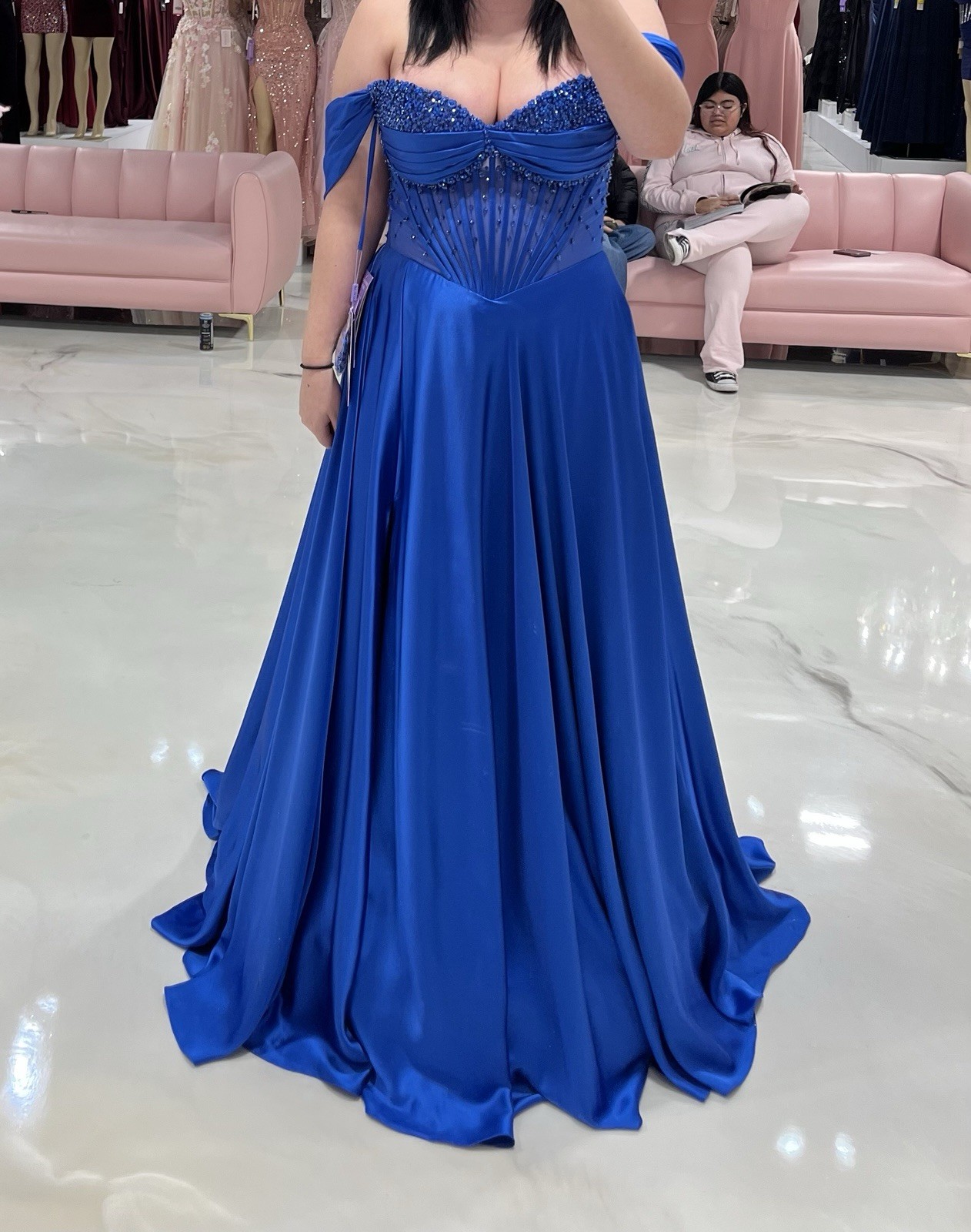Ladivine by Cinderella Divine Royal Blue Off Shoulder Prom Dress