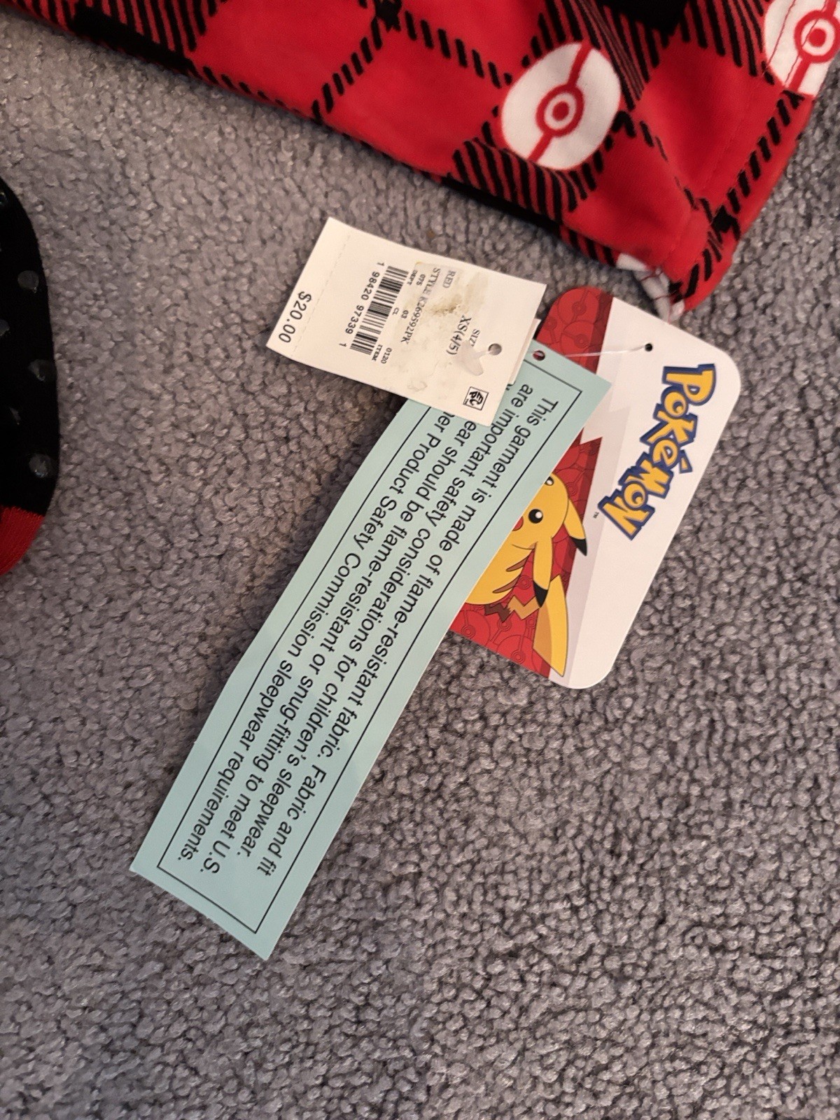 New With Tags Pokémon Pikachu 3-Piece Pajama Set XS (4/5) Red/Black