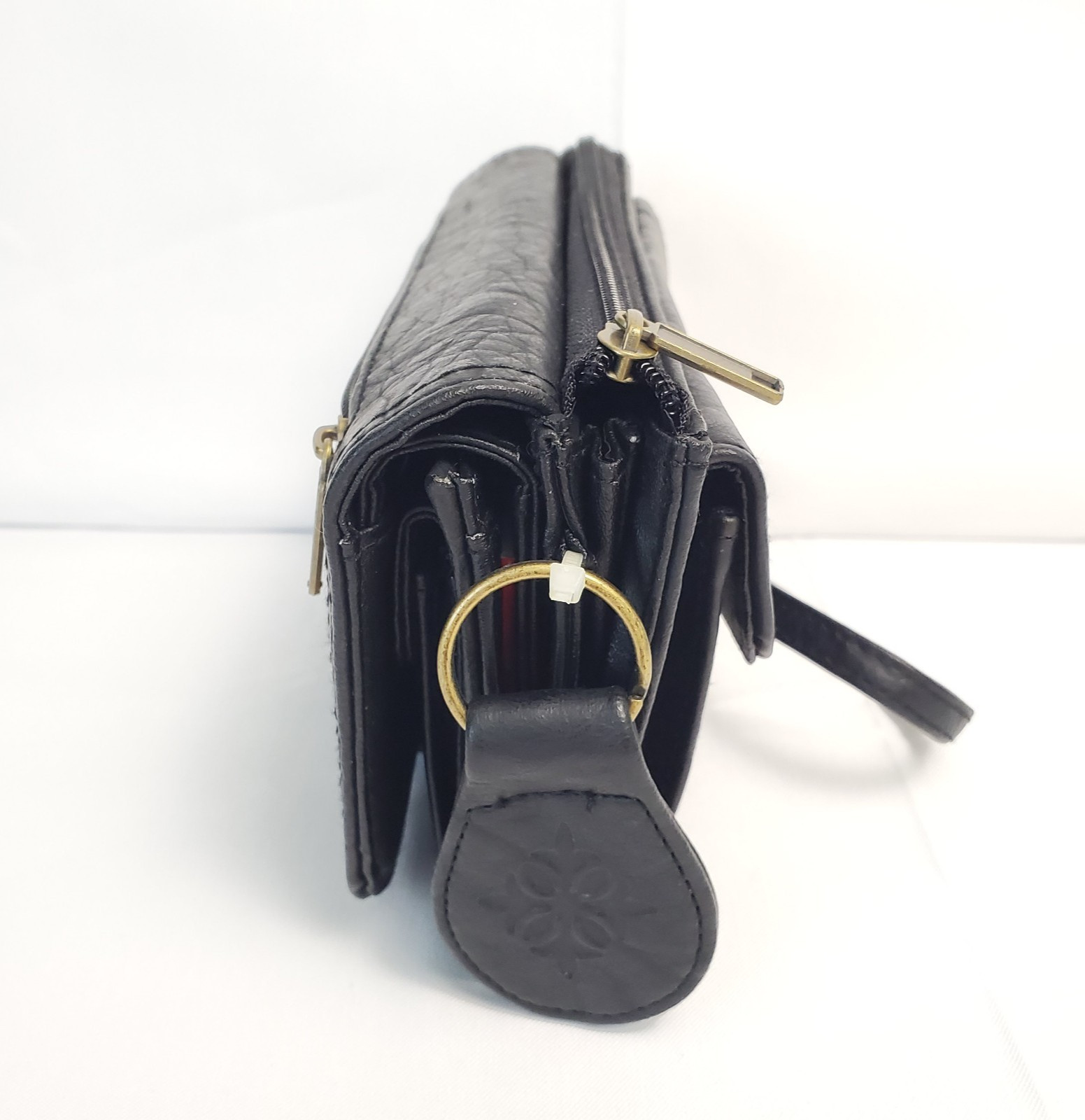 SIMPLY BASIC Black Faux Leather/Nylon Trifold Checkbook CLUTCH Wallet NEW