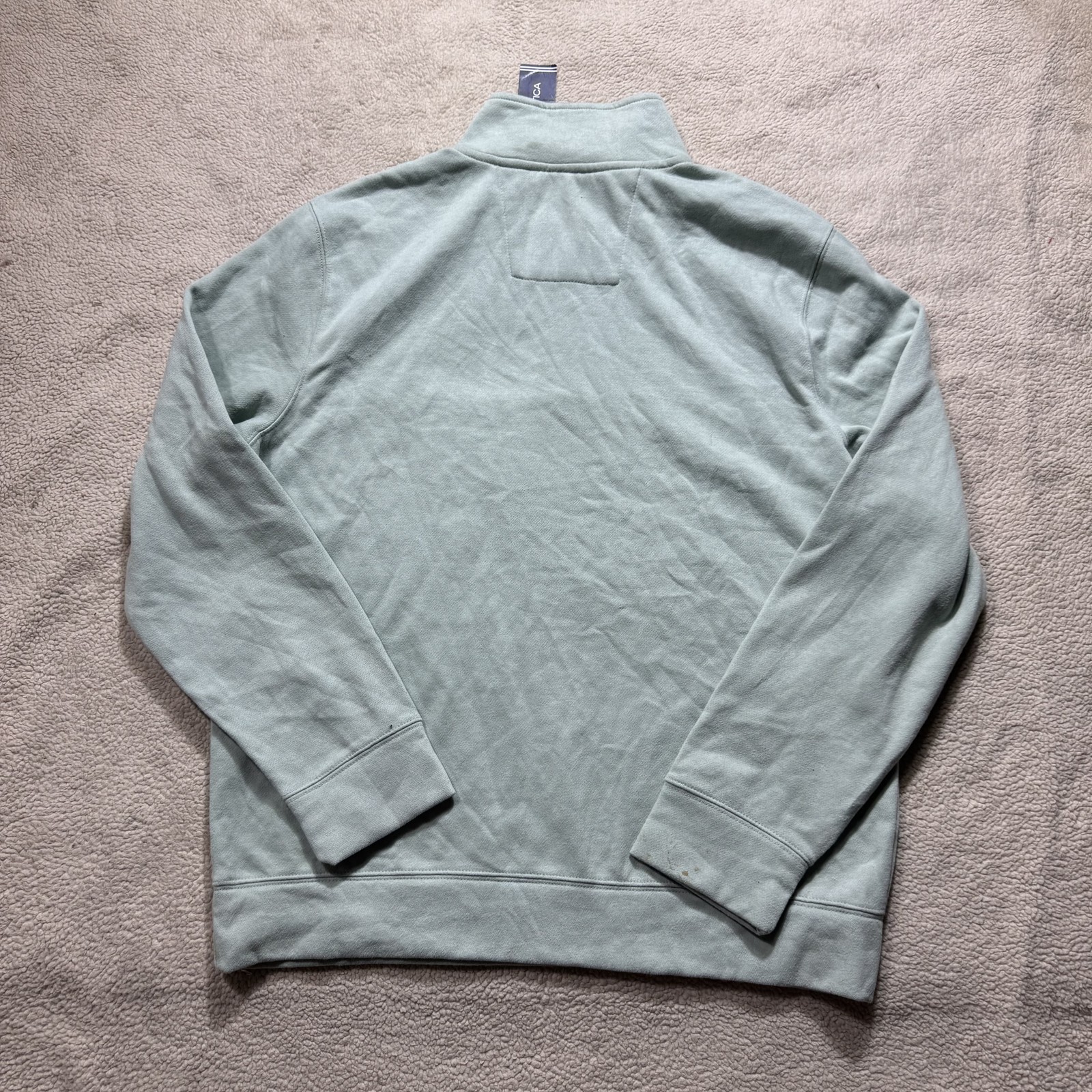 Nautica Pullover Sweater Mens Large Jade Frost Green Half Zip Super Soft Stains