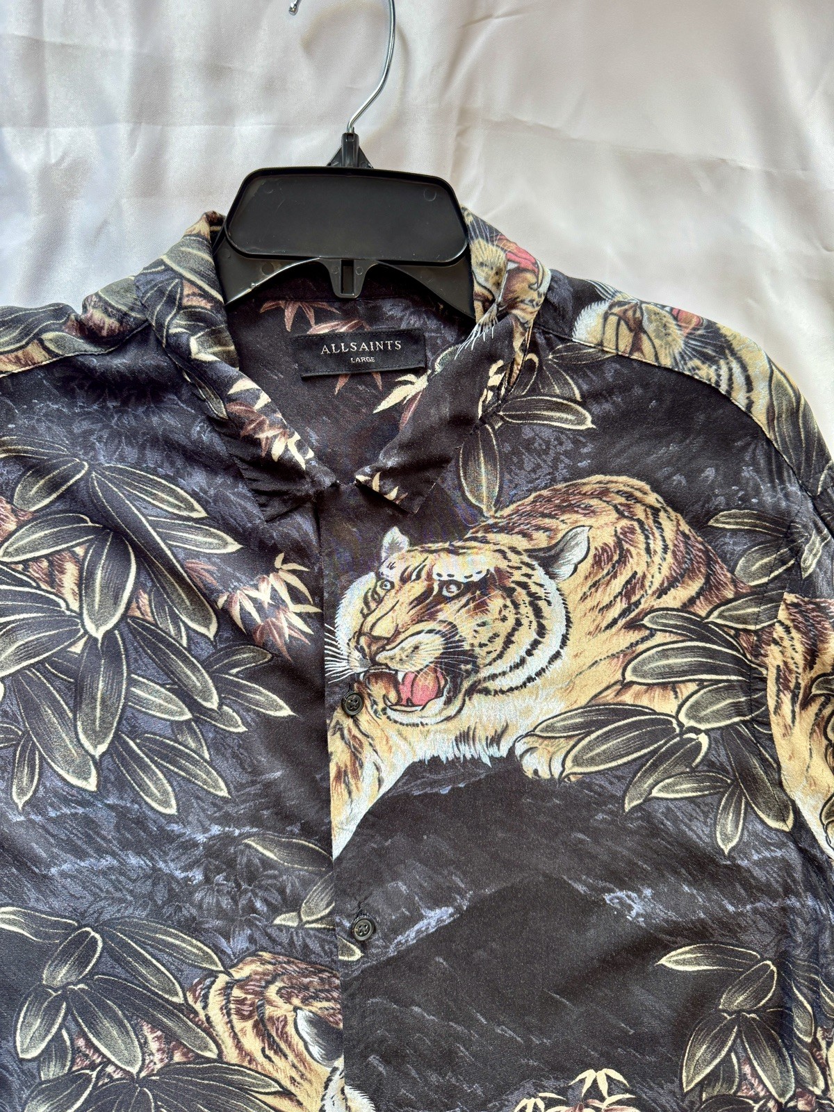AllSaints Men’s Large CHOKAI 100% Viscose Long Sleeve Button Up