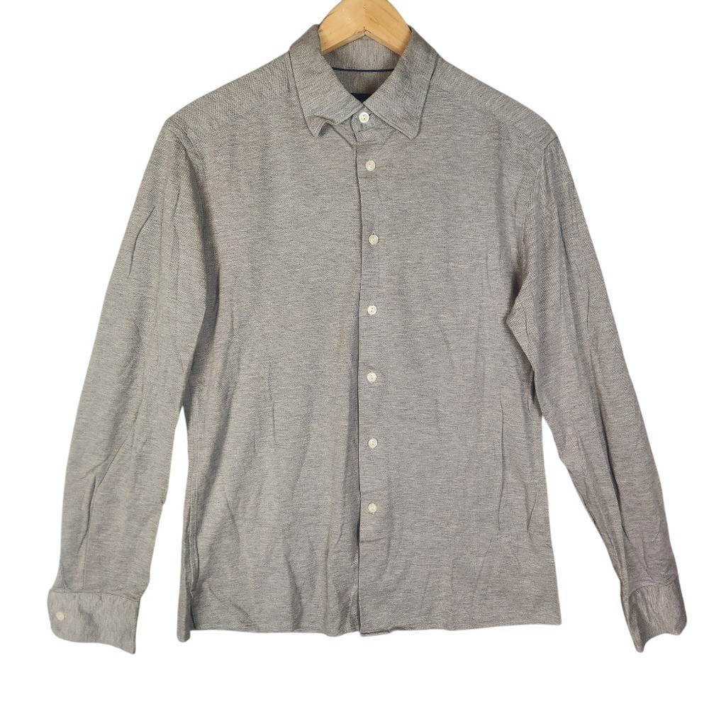 Eton Contemporary Fit Jersey Shirt Men’s Large Gray Long Sleeve Button Down
