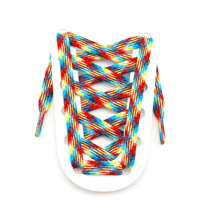 1 Pair Rainbow Shoelace Colorful Striped Shoe Laces for Woman Man Width 1CM Flat