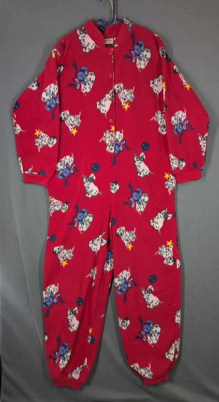 Leisure Wear by Adonna Red Fleece Button Front Pajamas Large Dalmatians