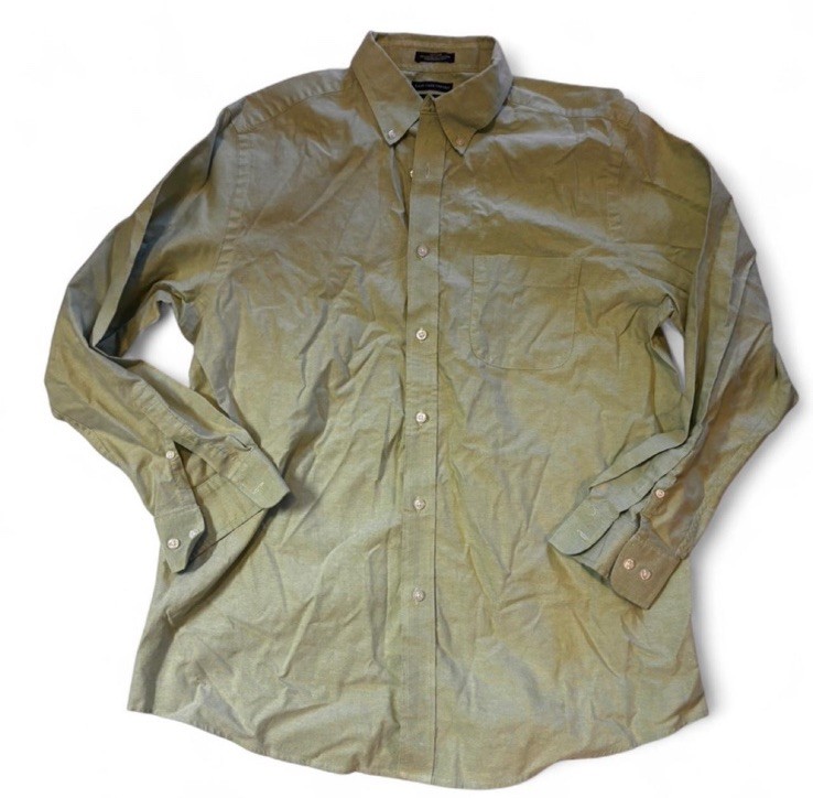 Saddlebred Easy Care Oxford Dress Shirt Green Solid 17 34/35 Long Sleeve