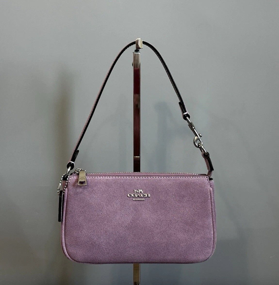 COACH Nolita 19 In Suede & Smooth Leather Wristlet Bag CDN25 Silver/Light Violet