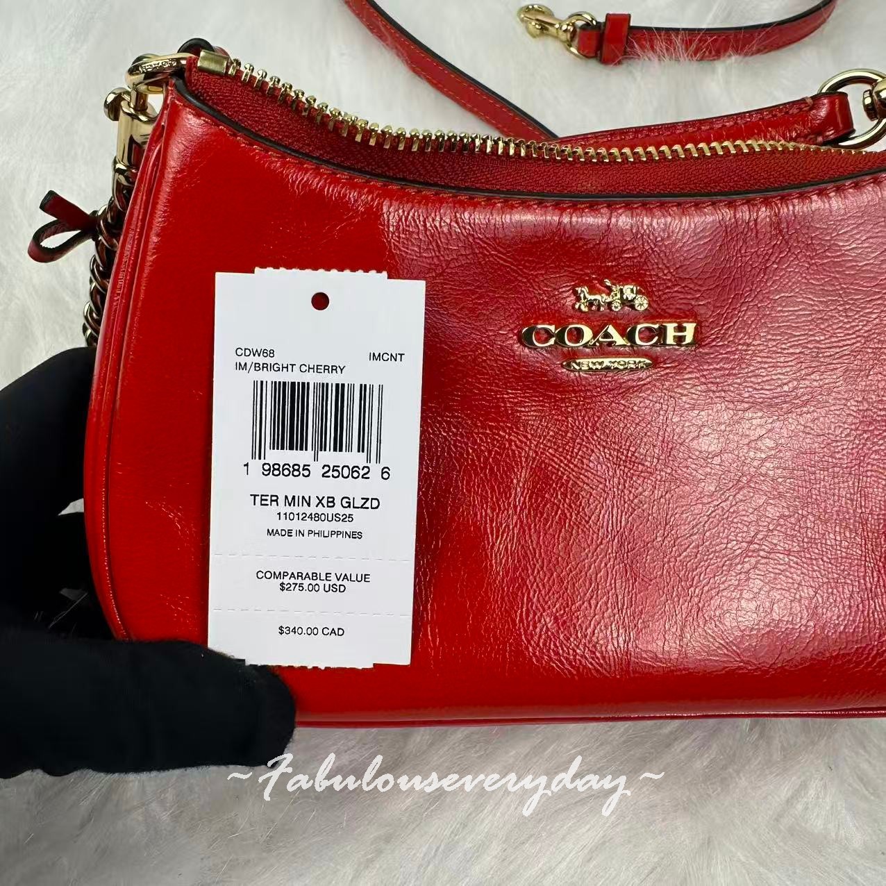 Coach Teri Mini Crossbody Bag With Bows In Leather/Gold/Bright Cherry CDW68 NWT