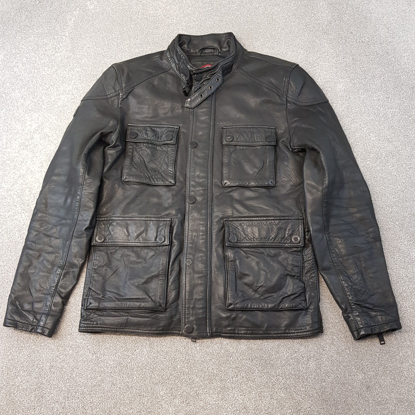 Superdry Jacket Medium Black Leather Real Hero Biker Motorcycle Cafe Moto Racer
