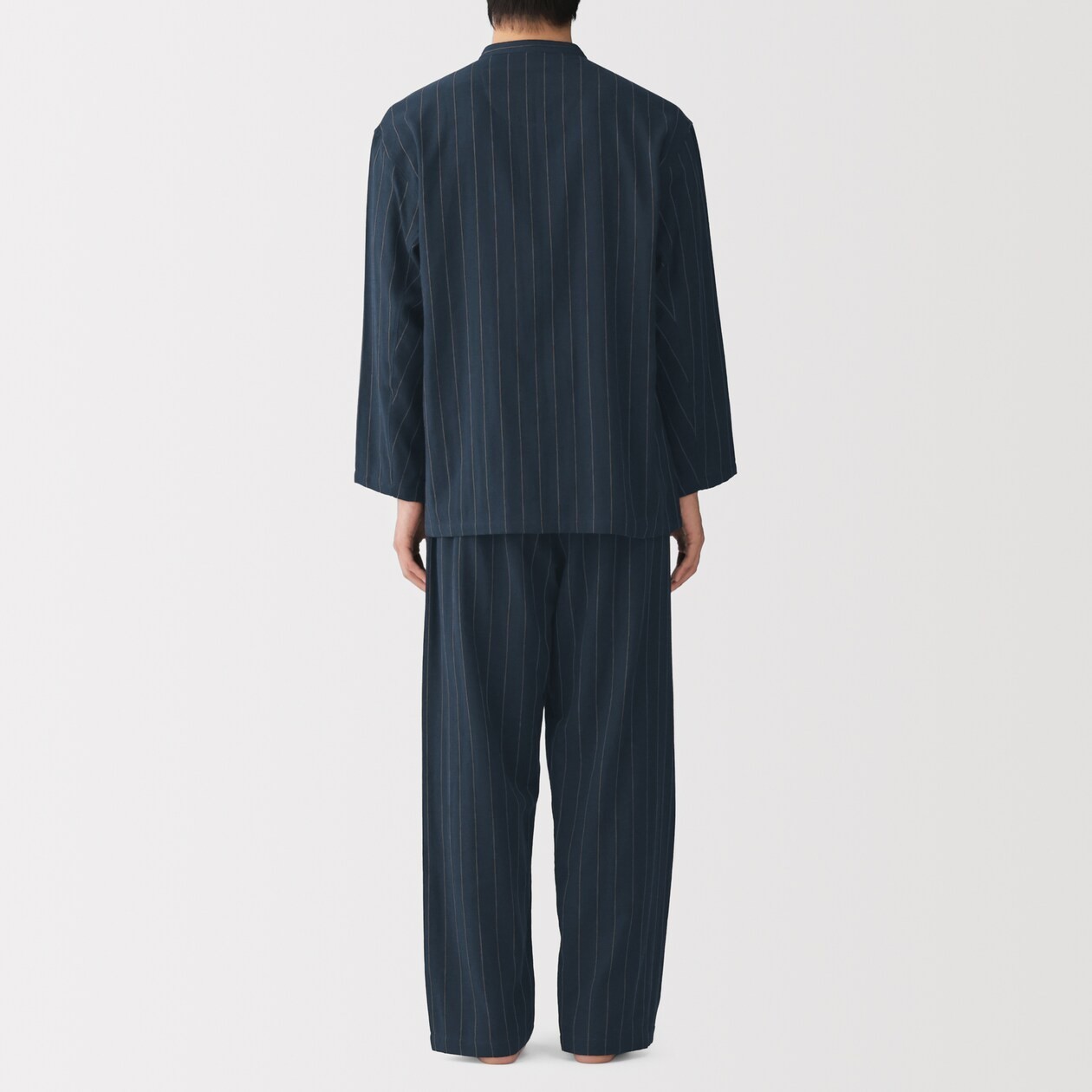 MUJI Mens 100% Organic Cotton Double Gauze Stand Collar Pajamas Gray StripeFedEx
