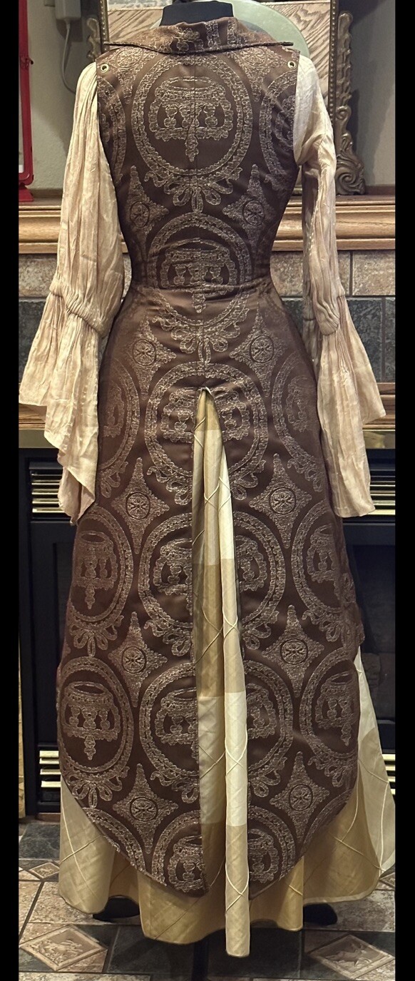 Damsel In This Dress (DiTD) Brown &Gold Damask Peacock Tailed Vixen Corset-24.5”