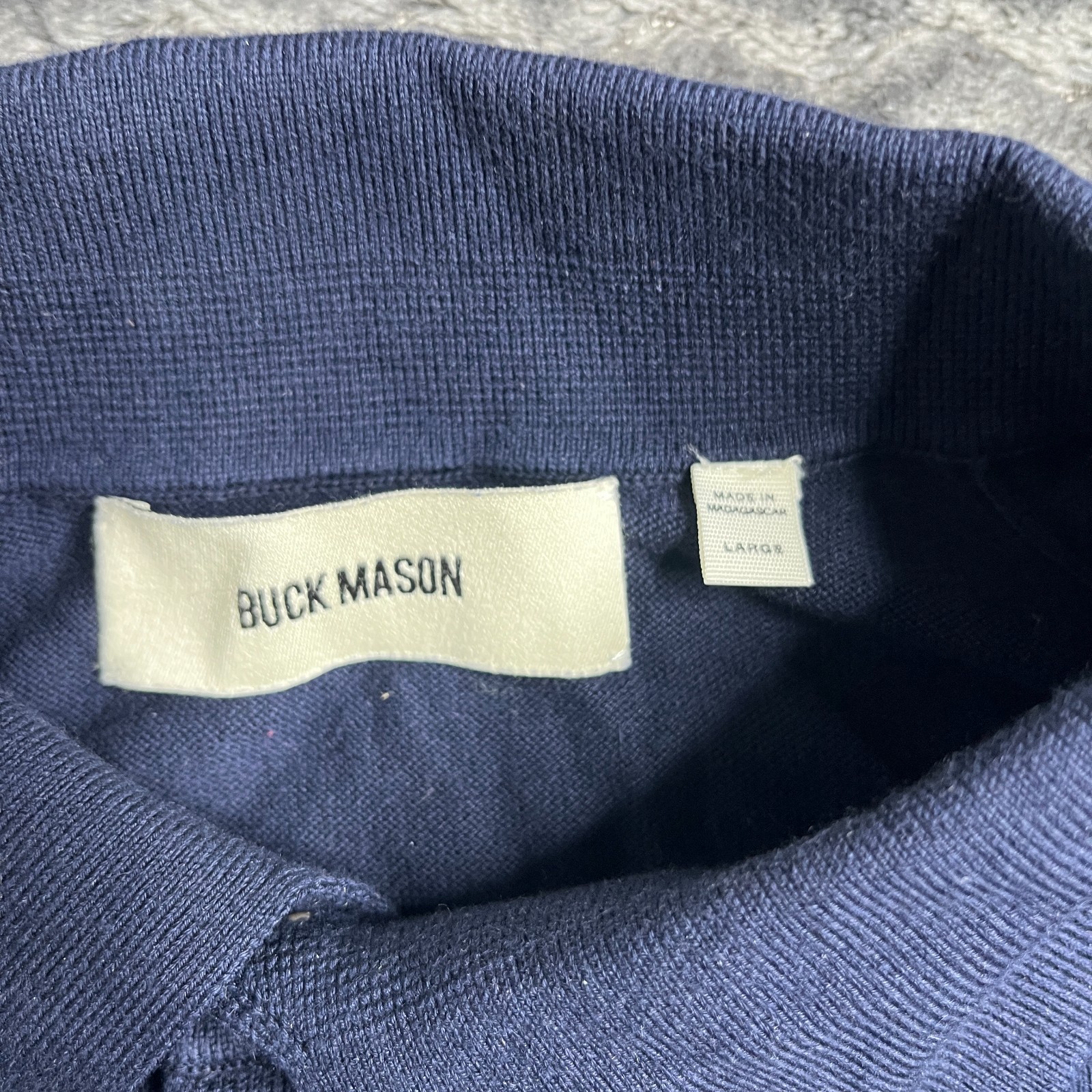 Buck Mason Avalon Knit Polo Mens Size L Washed Navy Ribbed Collar