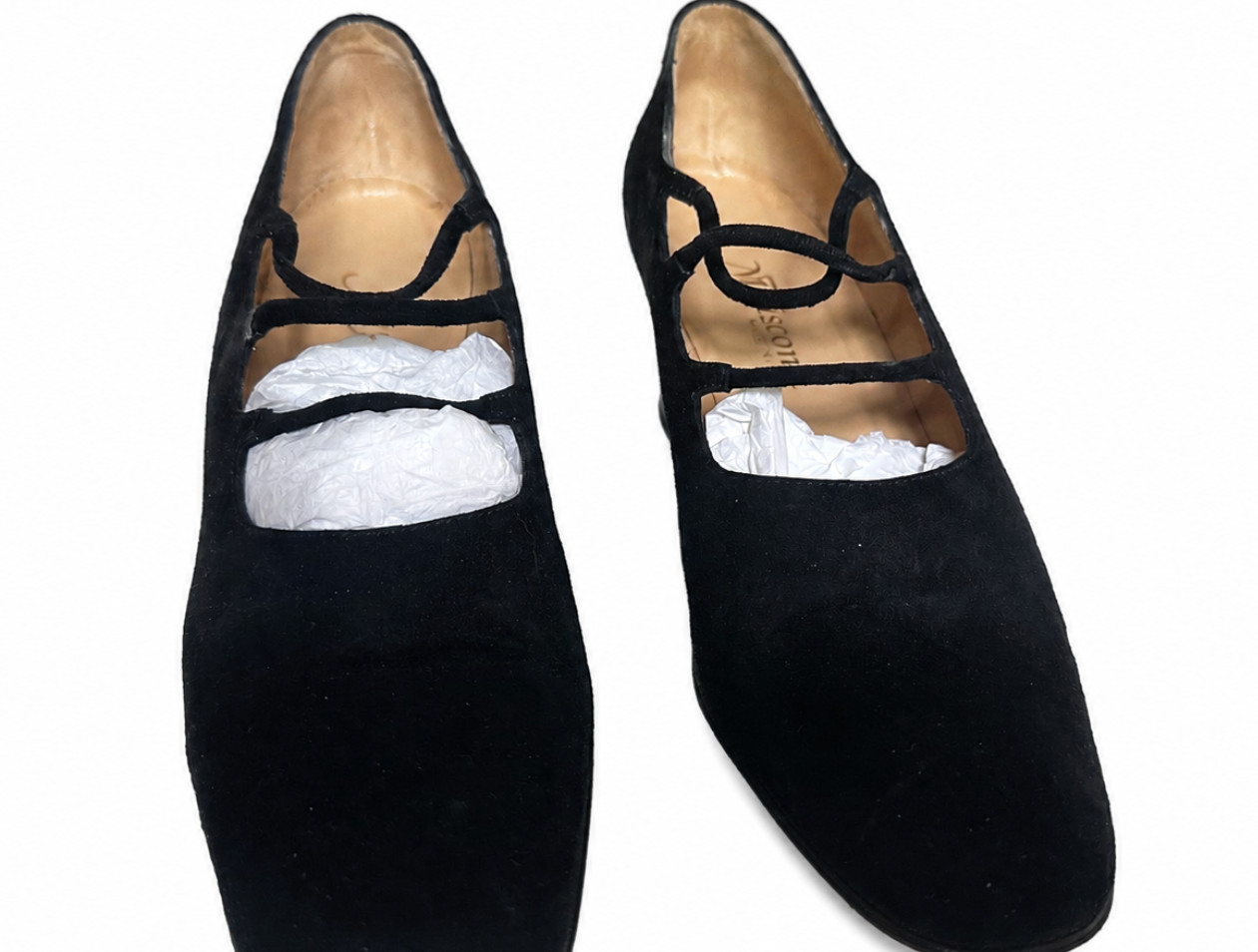 Vintage M Visconti Heels Womens 38 US 8 Black Suede Caged Strappy Pump Italy Lea