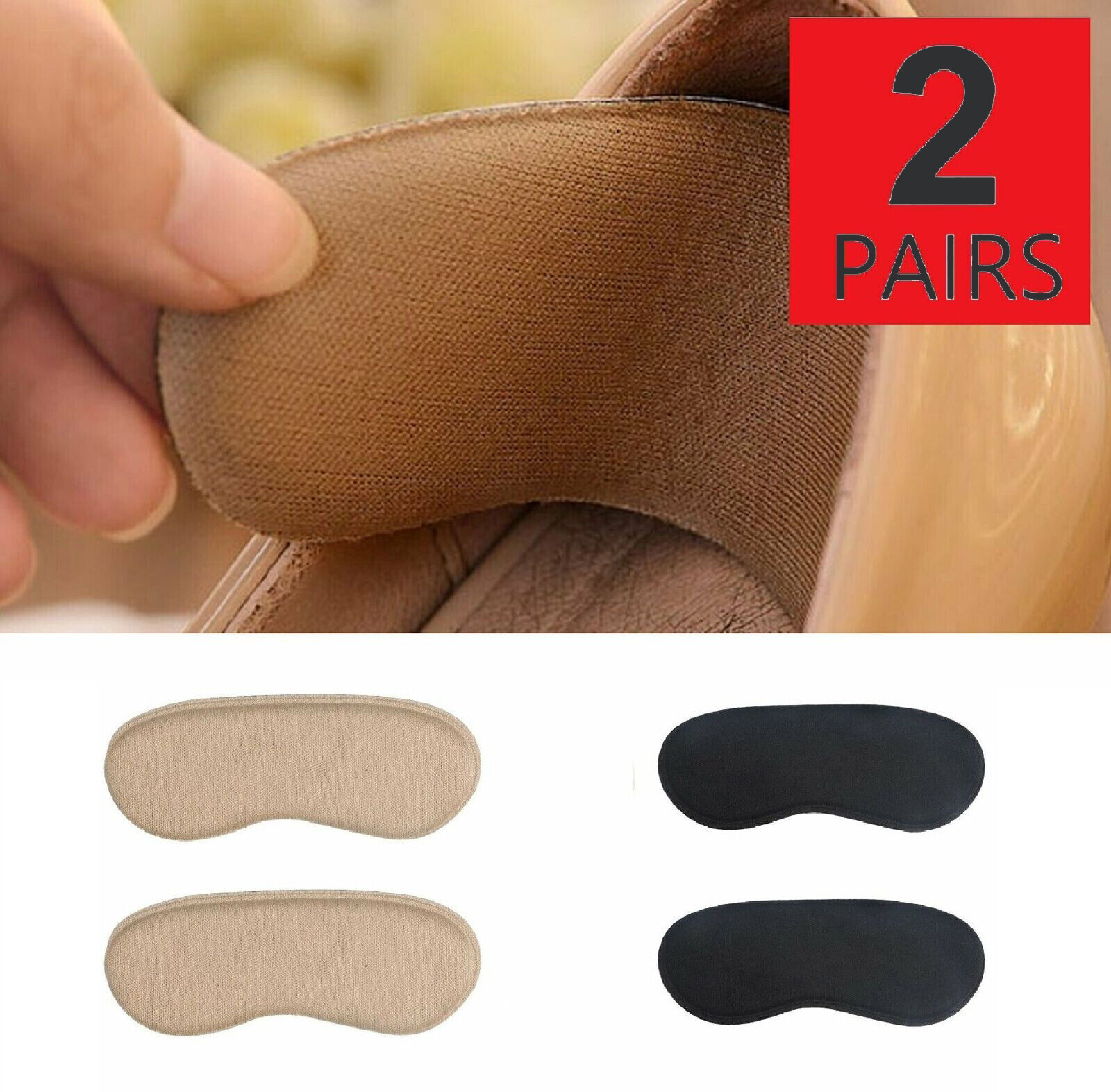 2 Pairs Fabric Shoe Pads Inserts Cushion Liner Grip Back Heel Inserts Insoles