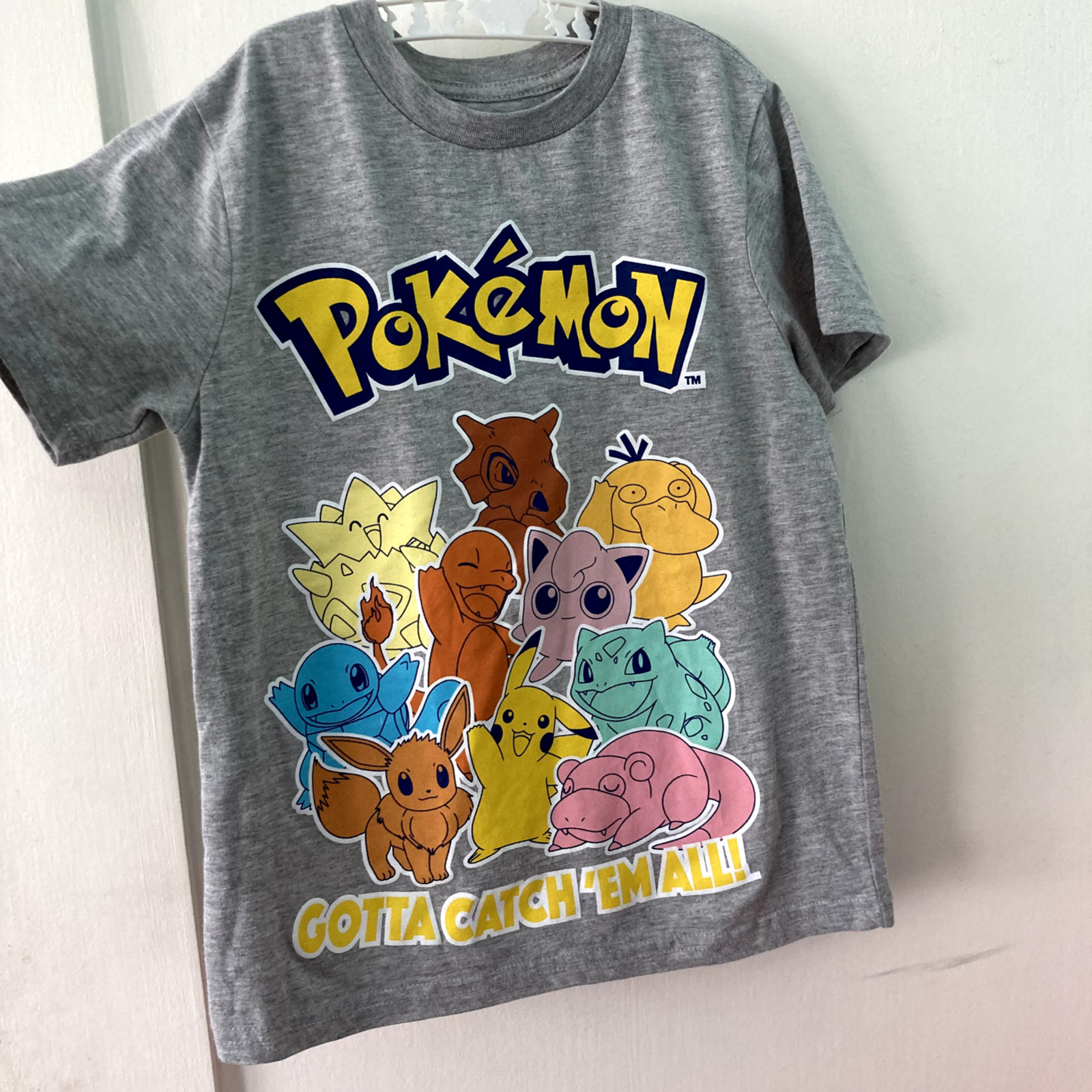 Kids Pokemon shirt S Gray Gotta Catch ‘Em All Pikachu Squirtle Jigglypuff Tee