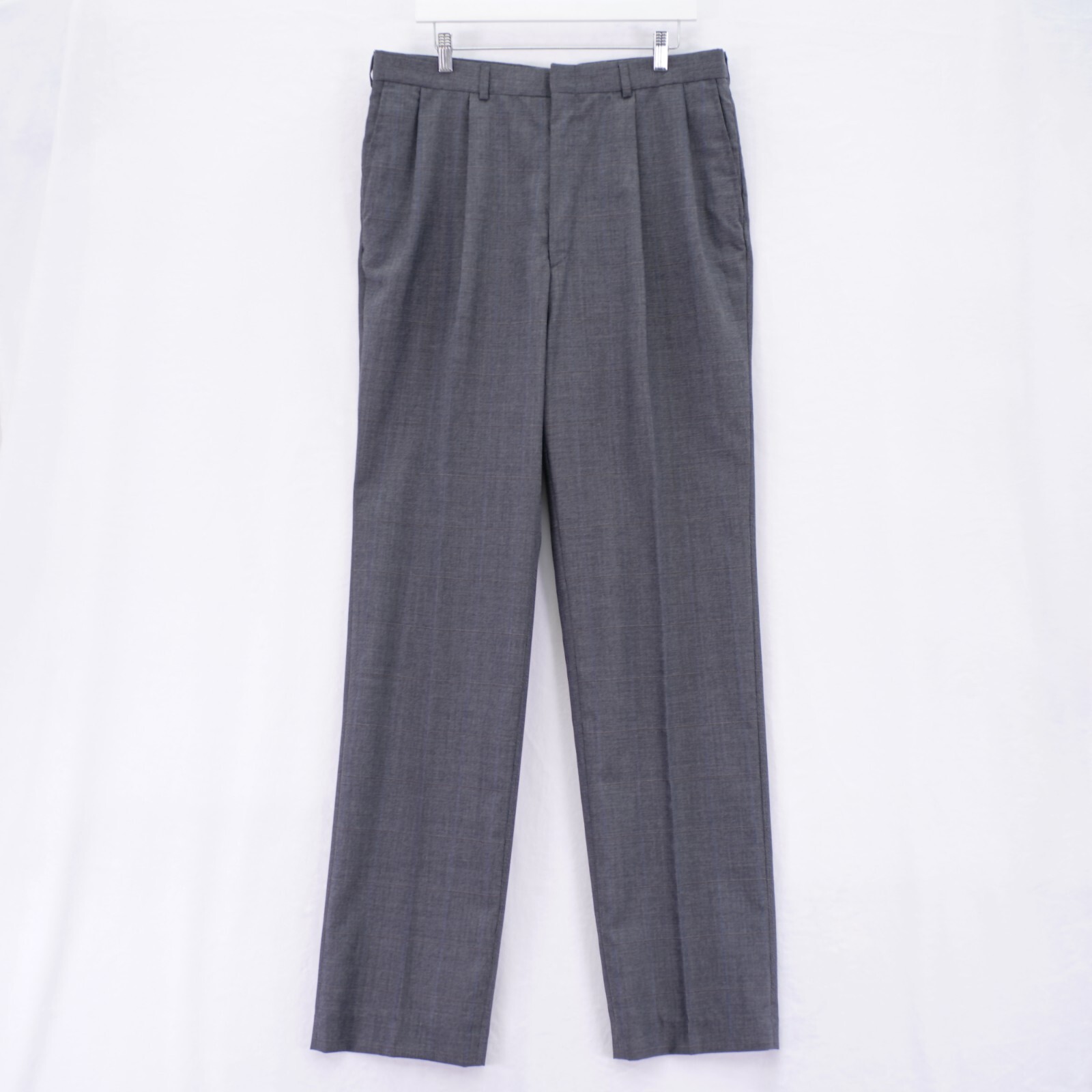 Stafford Gray Worsted Wool Polyester Nailshead Dress Pants Trousers 36 / 37 Long