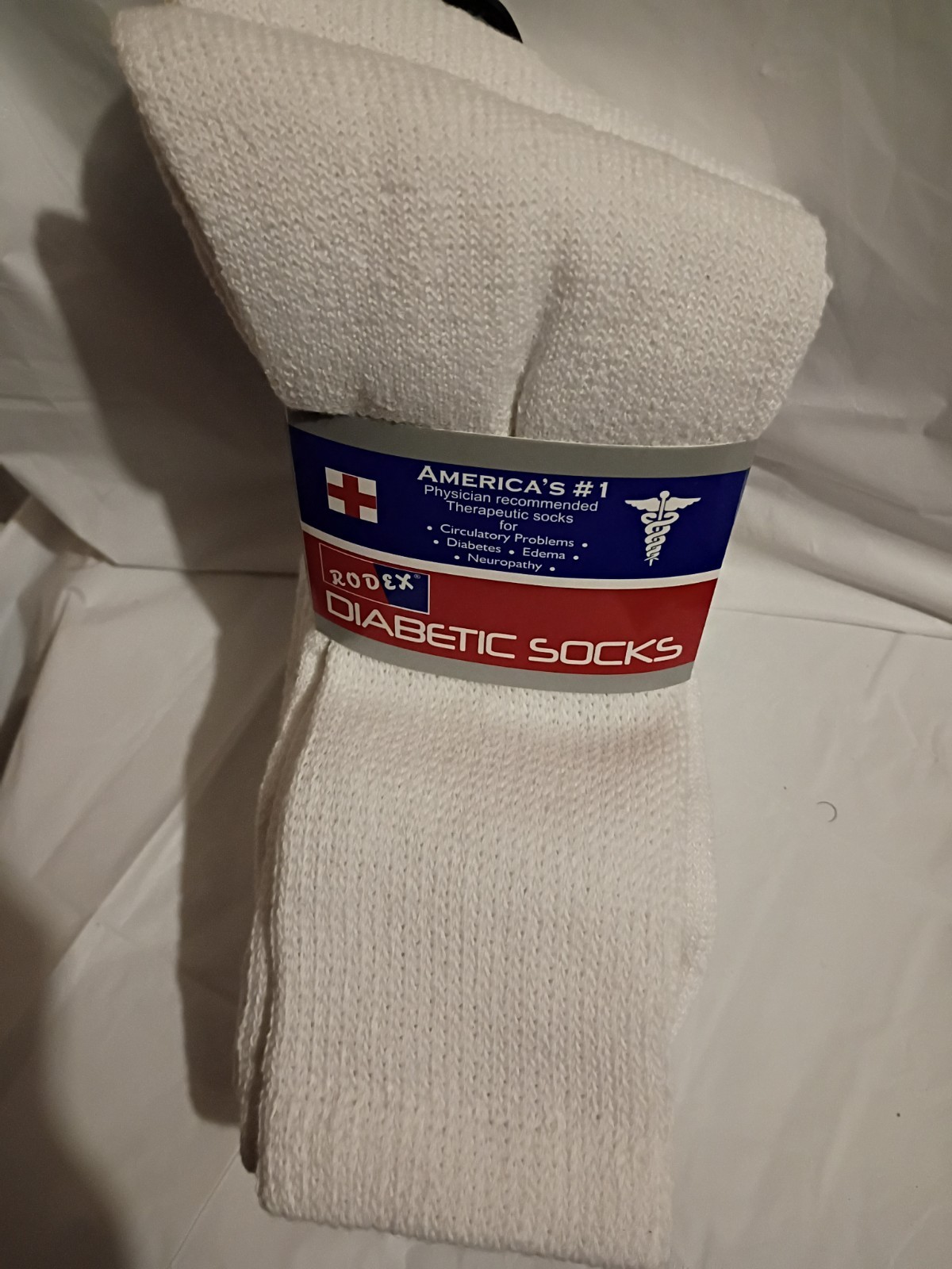 Rodex Therapeutic Cushioned Crew Socks White Men’s Size 10-13 Cotton Blend