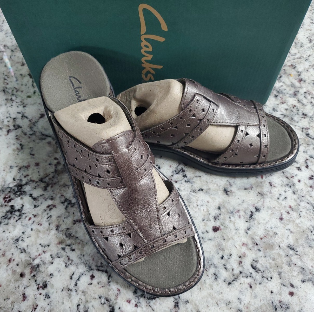 Clarks Patty Athens Pewter Sz 8 Slides #37168