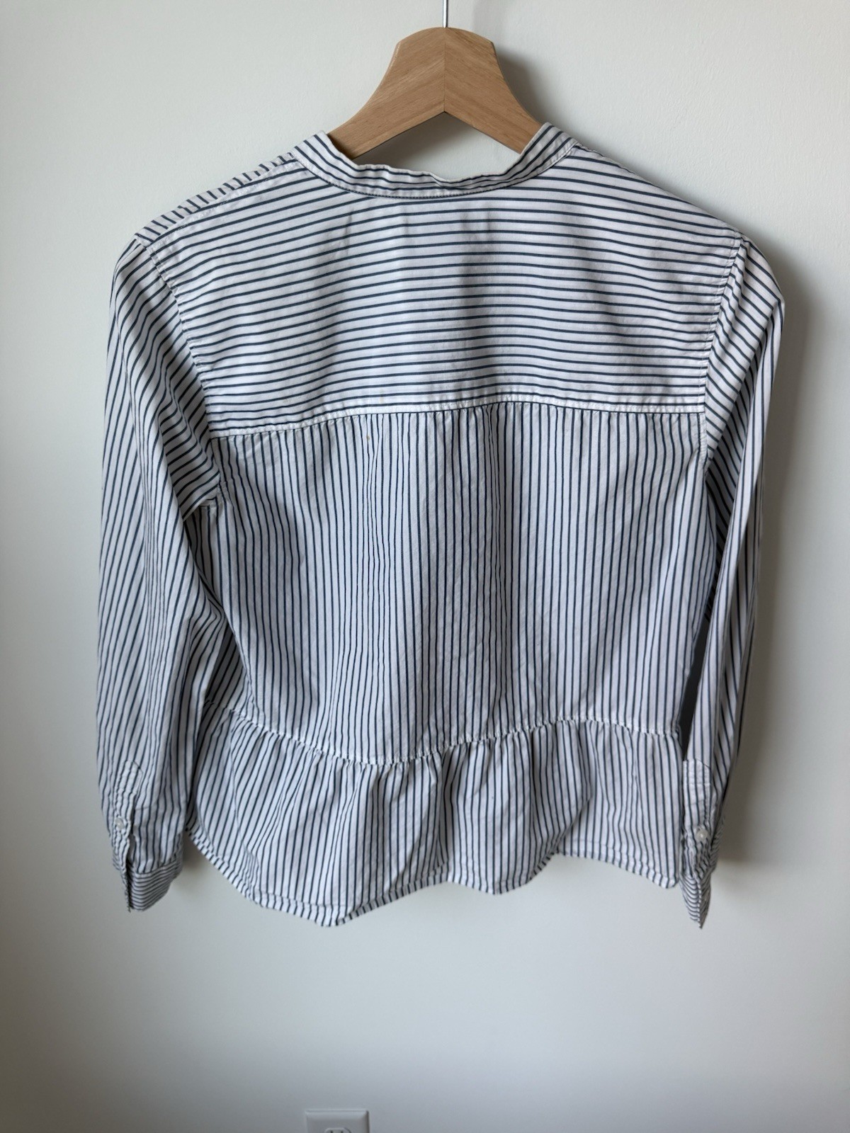Madewell Blue and White Striped Long-sleeve Top with A Soft Peplum Hem. Size S