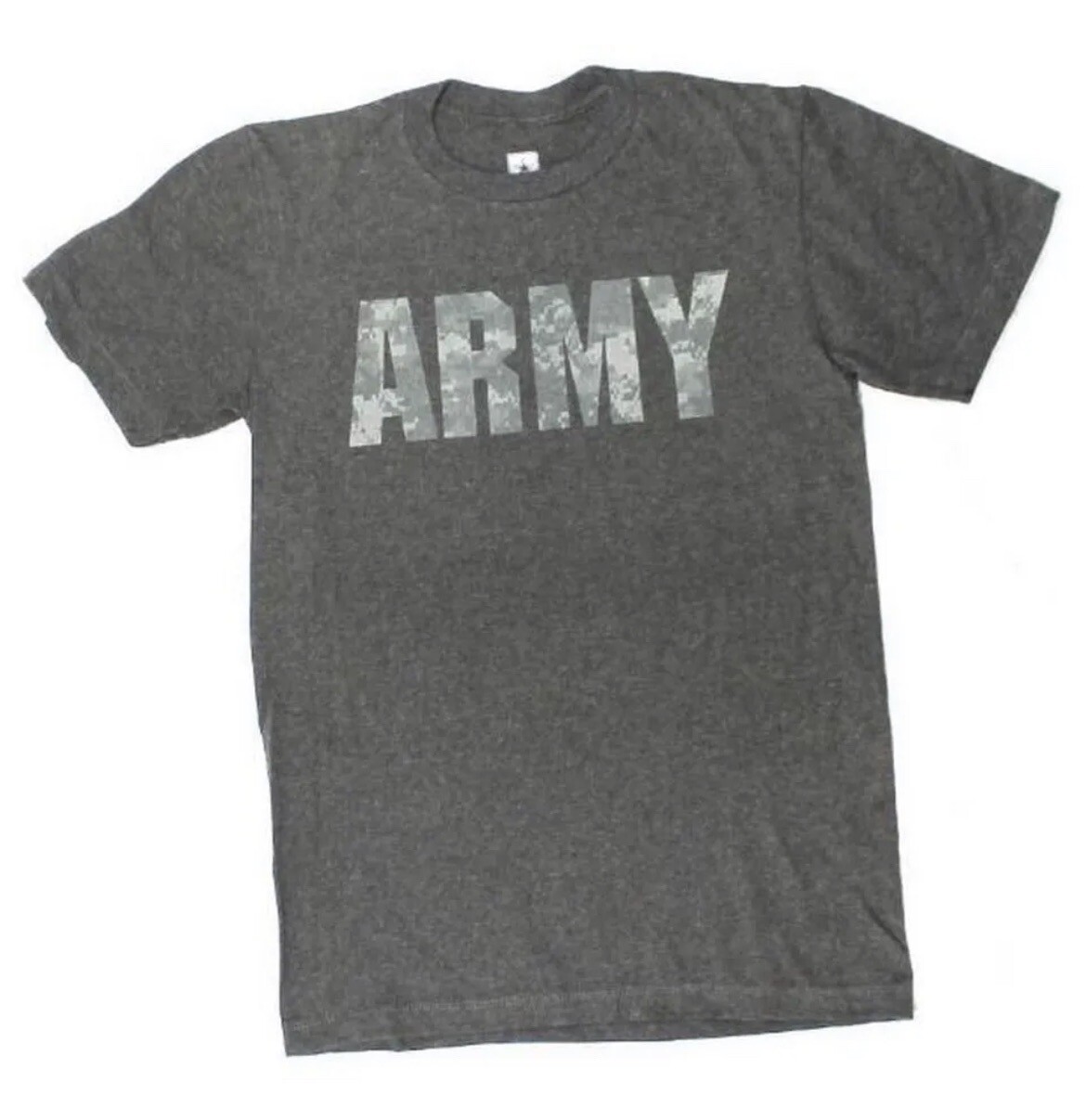 United States Army Camo Script Logo Men’s Charcoal Gray Heather T-Shirt MD LG XL