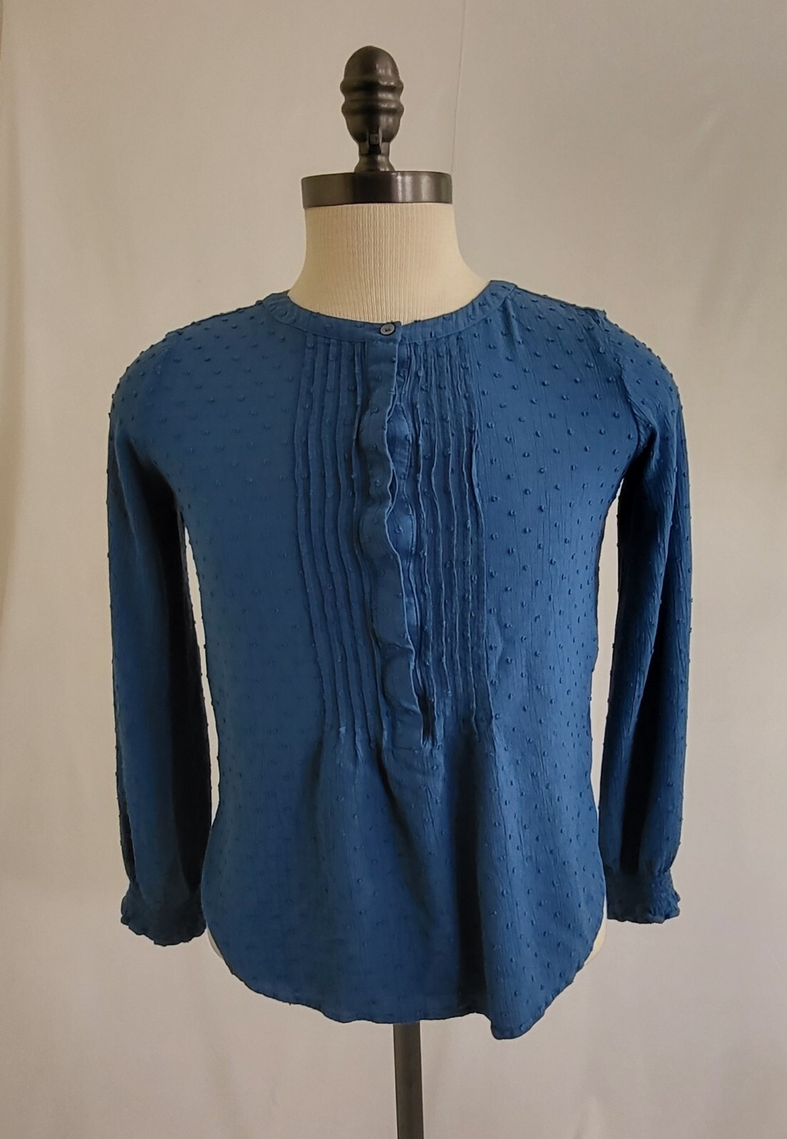 Loft Azure Clip Pintucked Ruffle Cuff Blouse Size Small Turquoise