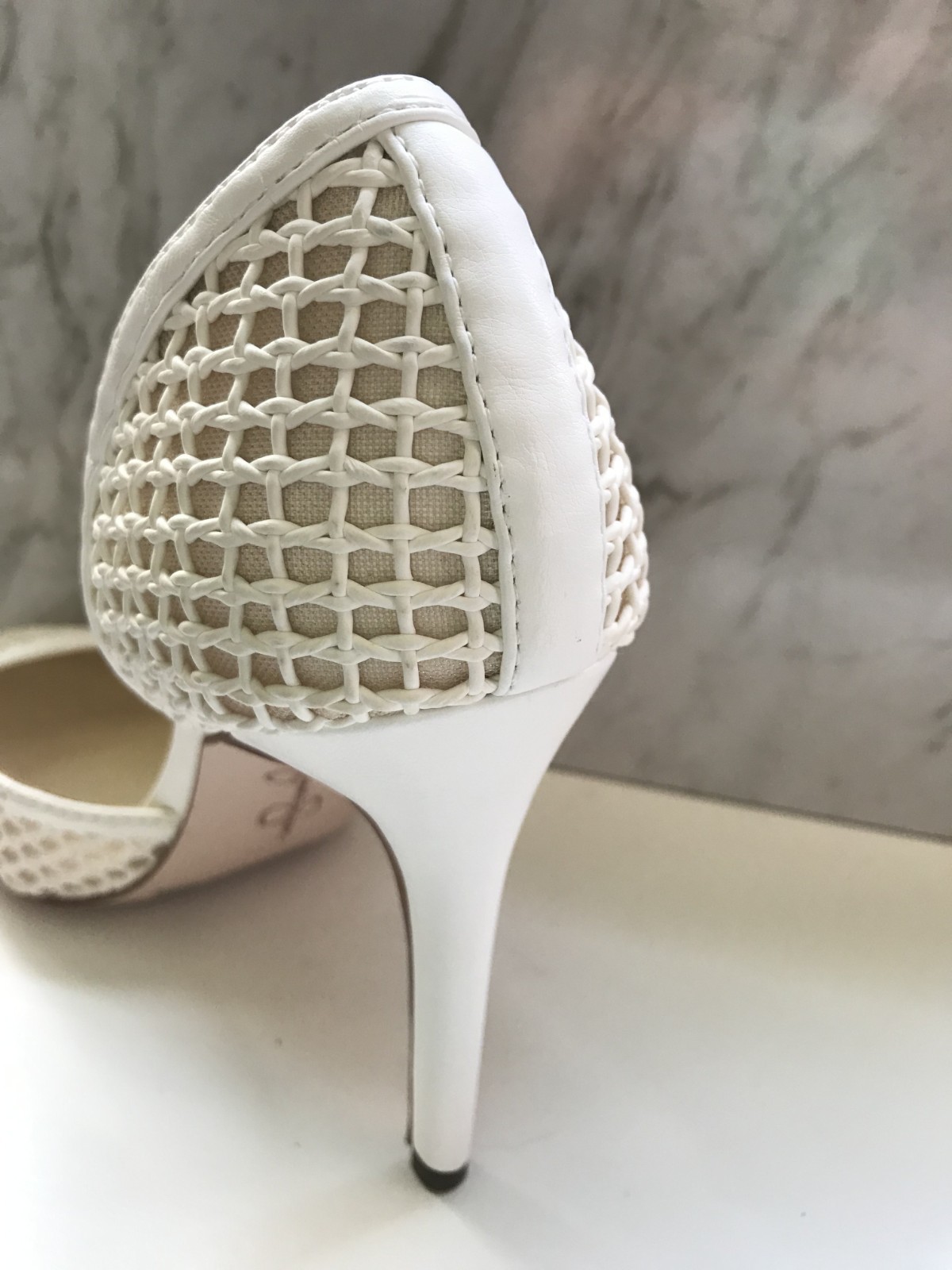 Jessica Simpson Size 8 Ivory White Mesh Net Pointed Toe D’Orsay Stiletto Pumps H