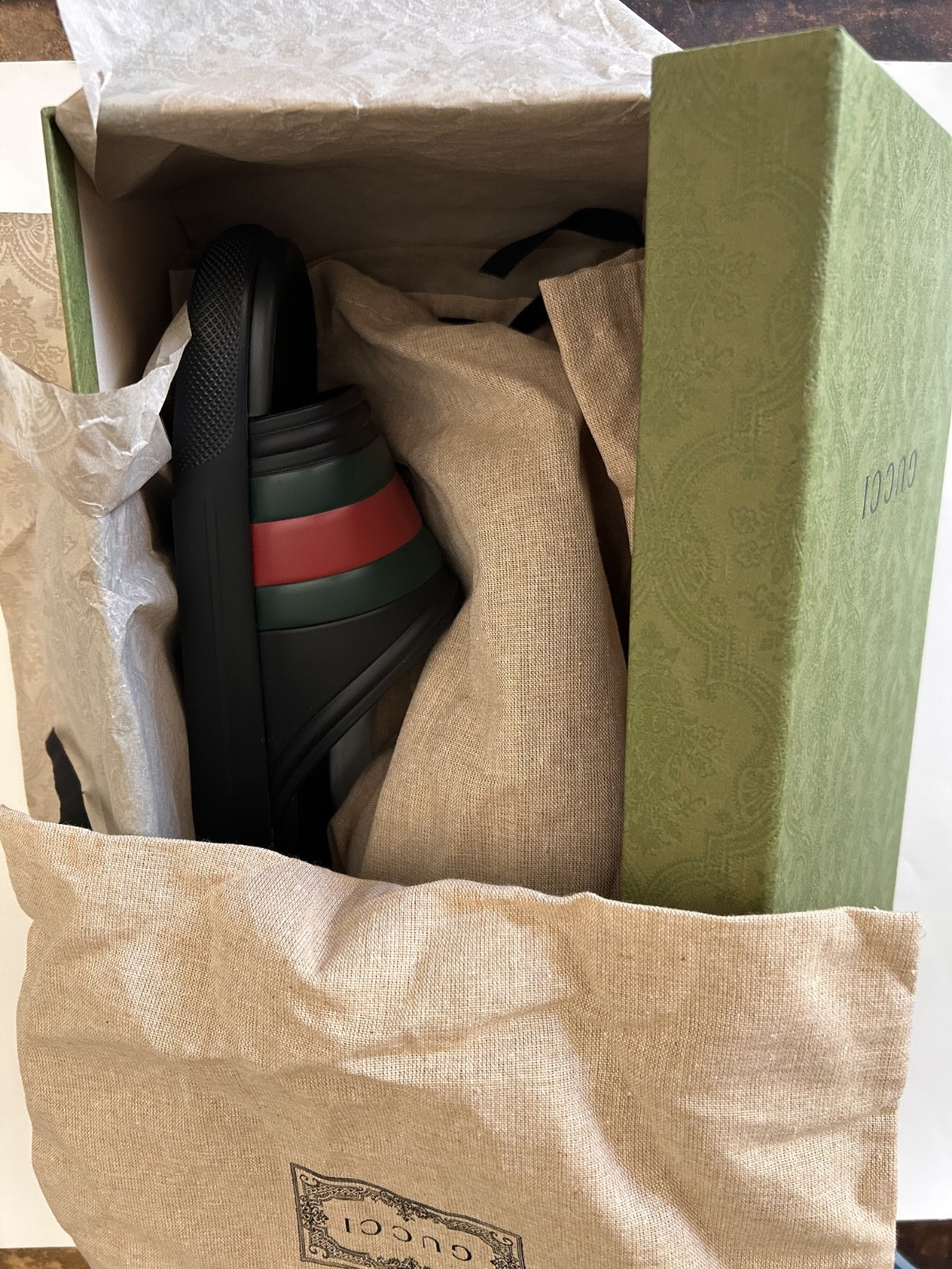GUCCI Men’s Web Slide Sandal Black/Green/Red Size 9 (US) NIB 780286 J8700 1025