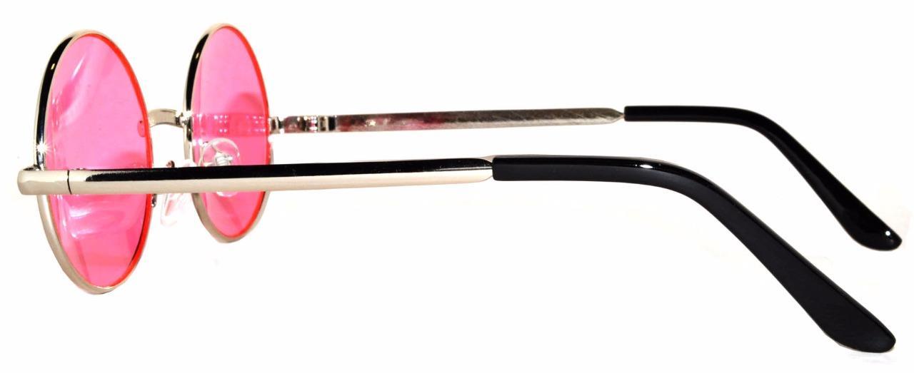 +Retro Round Vintage Tint Sunglasses Pink Lens Metal Gold Frame Spring Hinge