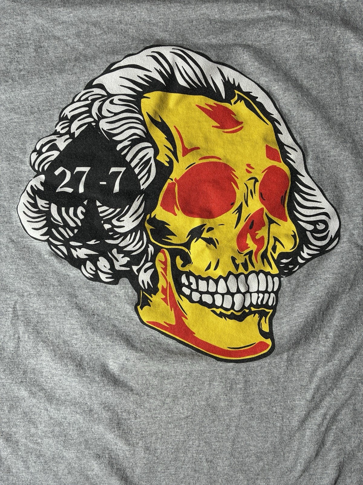 “27-7” Skull Tattoo Flash Graphic Tee Heather Gray XL Port & Company DoubleSided