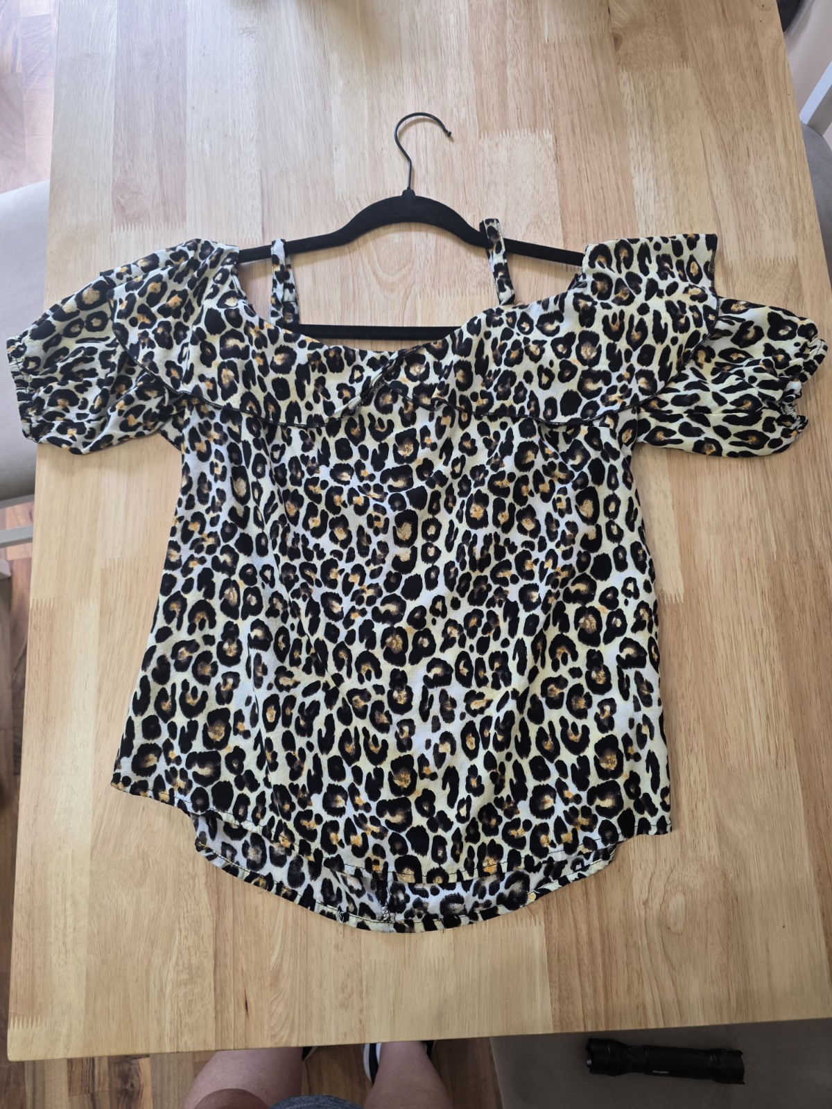 Unique Spectrum Women’s Leopard Print Off-Shoulder Ruffle Blouse M