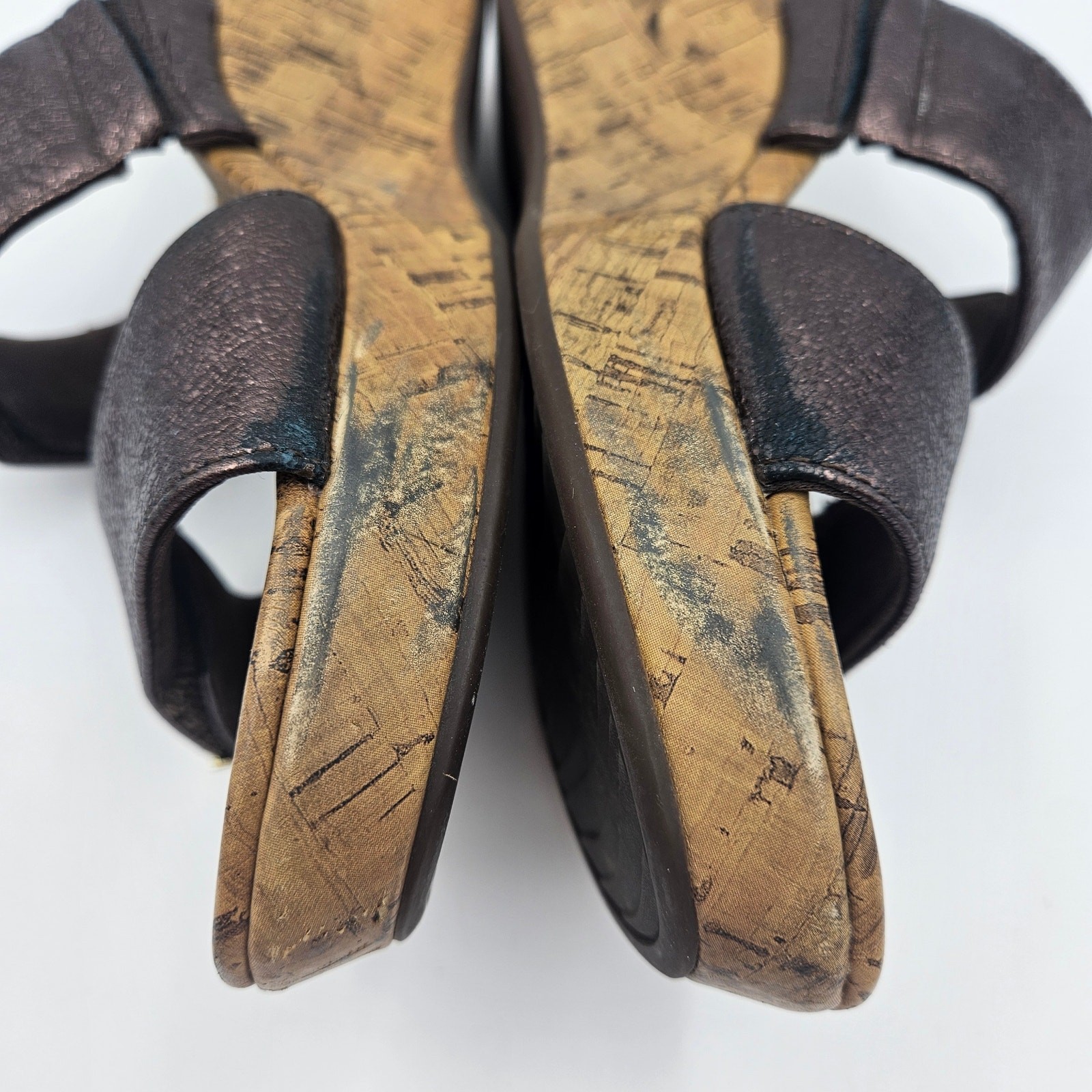 Vionic Womens 7 Pepper Metallic Wedge Sandals Cork Platform Orthotic Brown