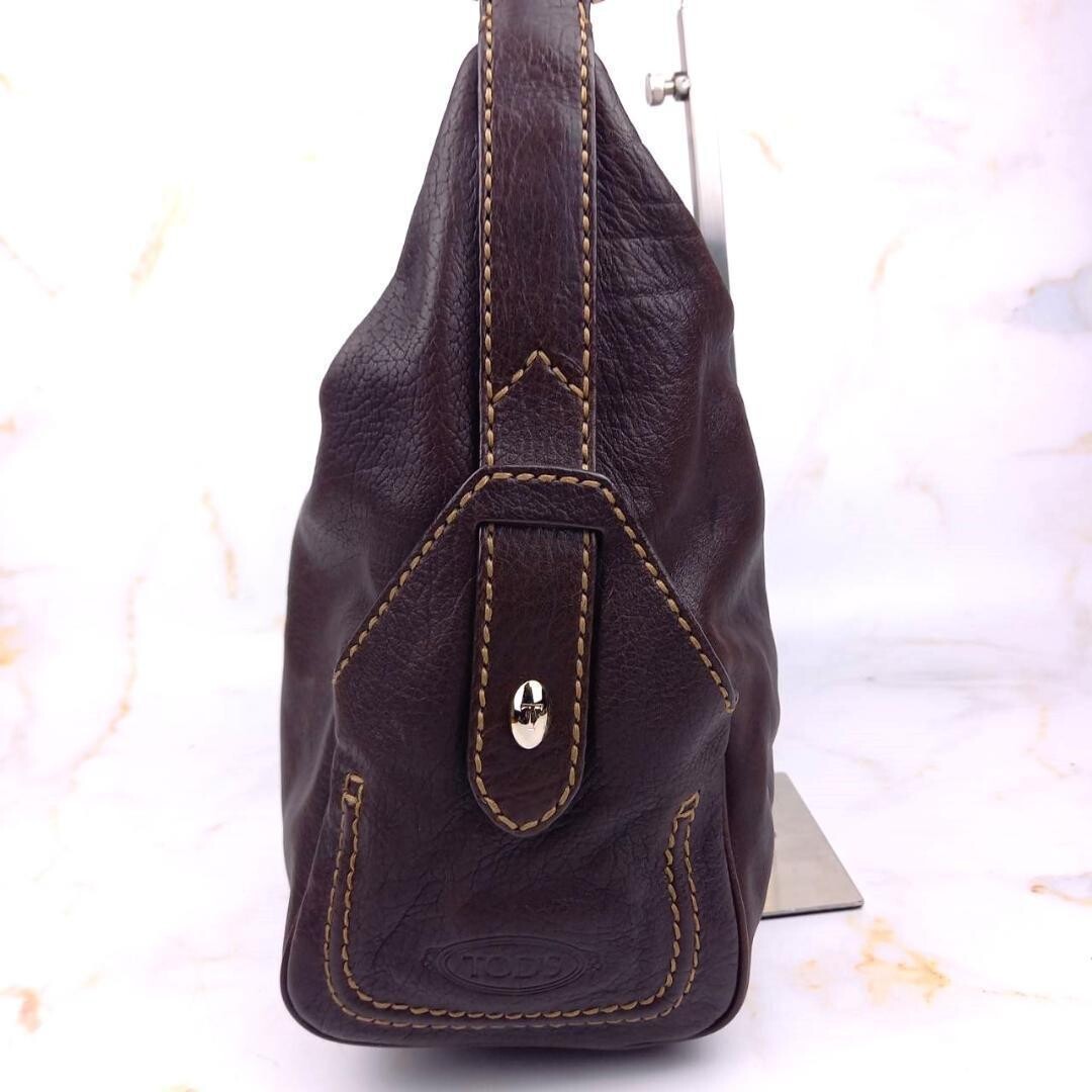 TOD’S One Shoulder Leather Bag Dark Brown 30x22cm Gold Hardware Purse Auth
