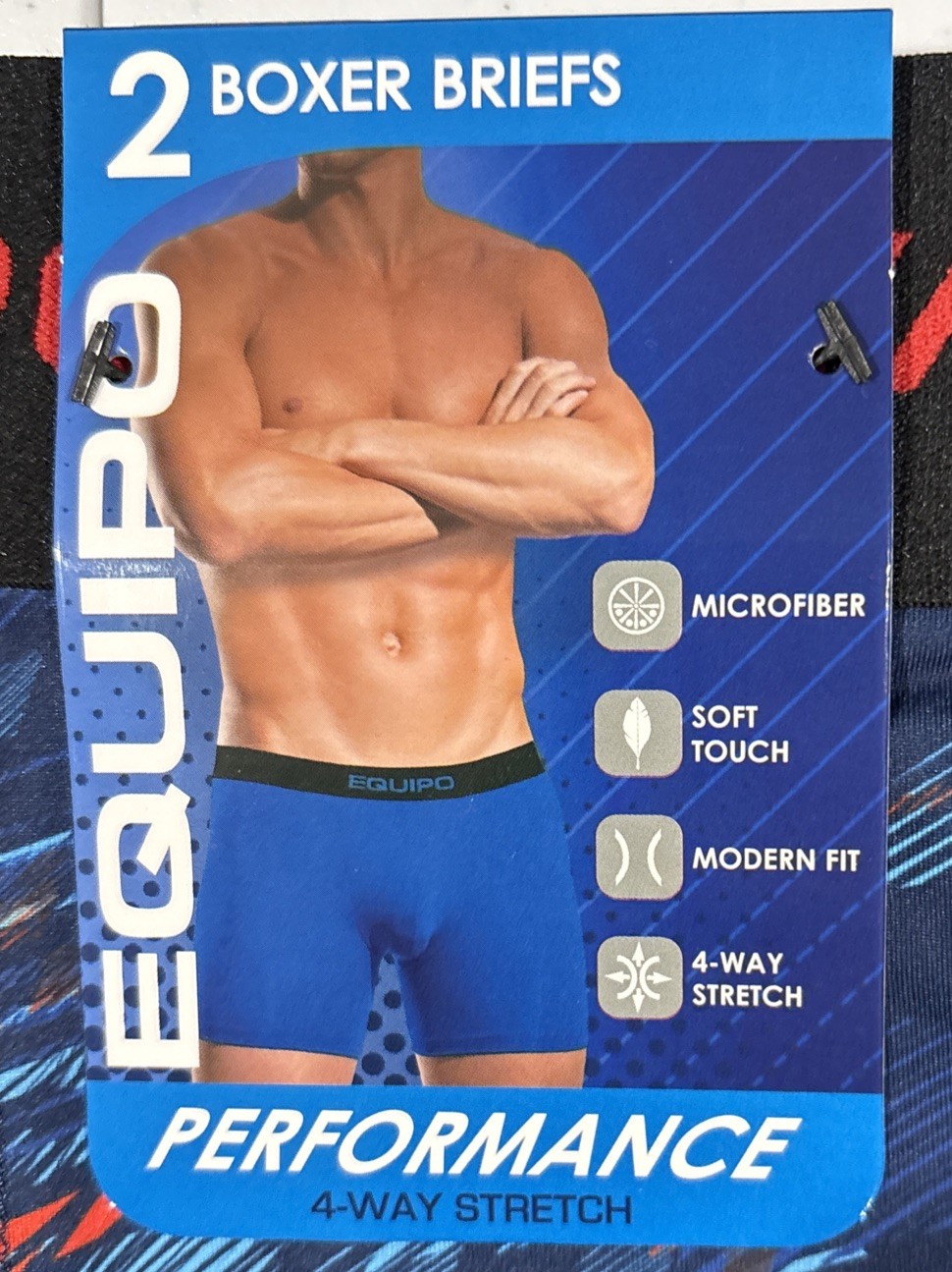 Men’s Equipo 2-pk. Boxer Briefs Size Medium Red, Blue & Black NWT