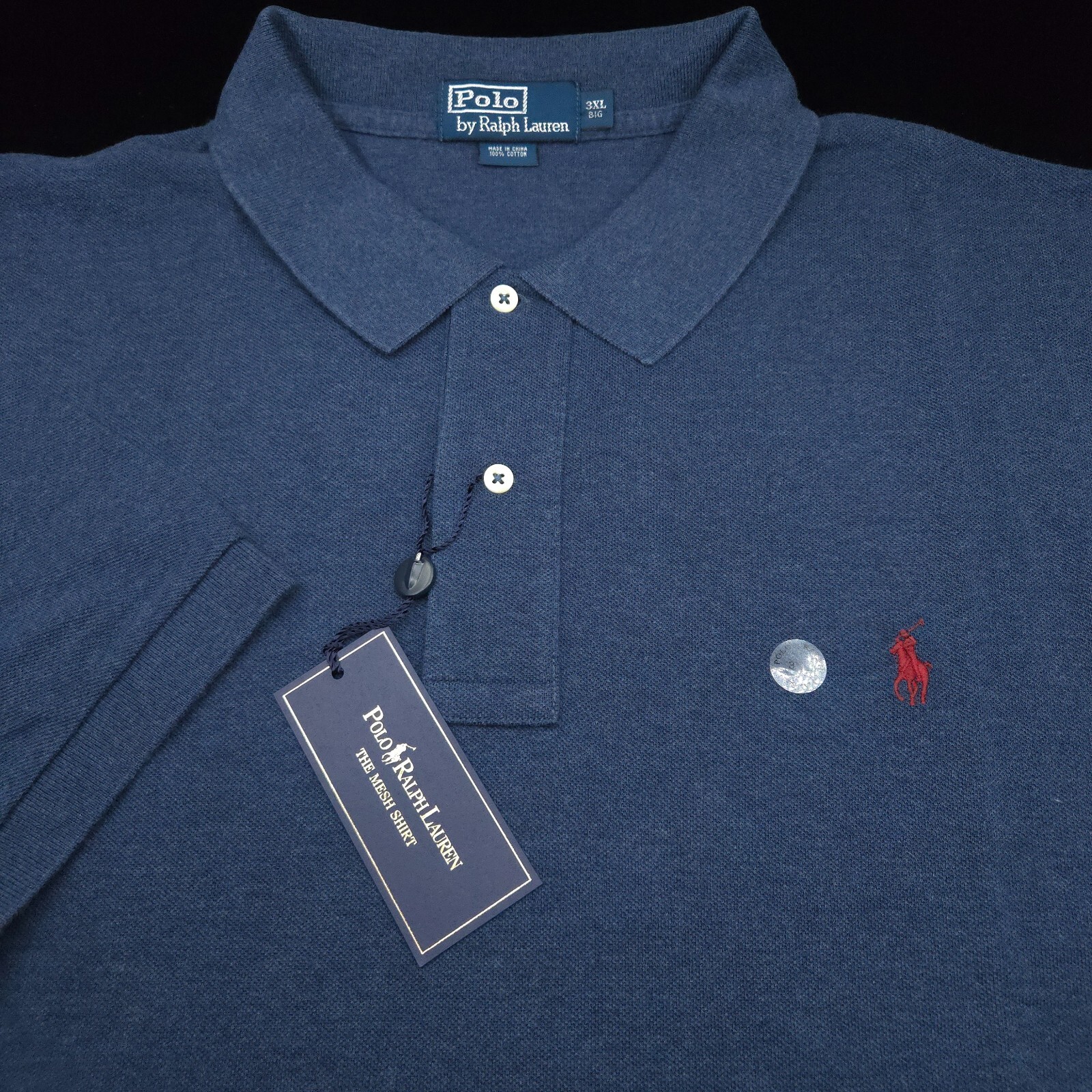 POLO RALPH LAUREN SHIRT -3XB BIG- NAVY BLUE HEATHER MESH -BURGUNDY RED PONY GOLF