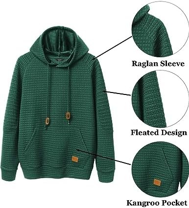 Coofandy Mens Hoodies Pullover Casaul Long Sleeve Drawstring Waffle Knit Hooded