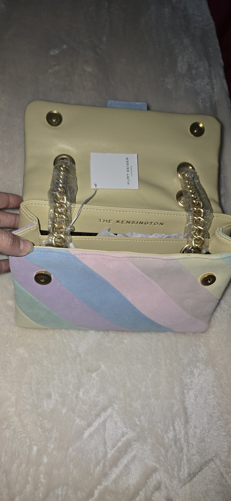 Kurt Geiger Kensington Multicolor Striped Shoulder Bag Gold Chain + Dust Bag
