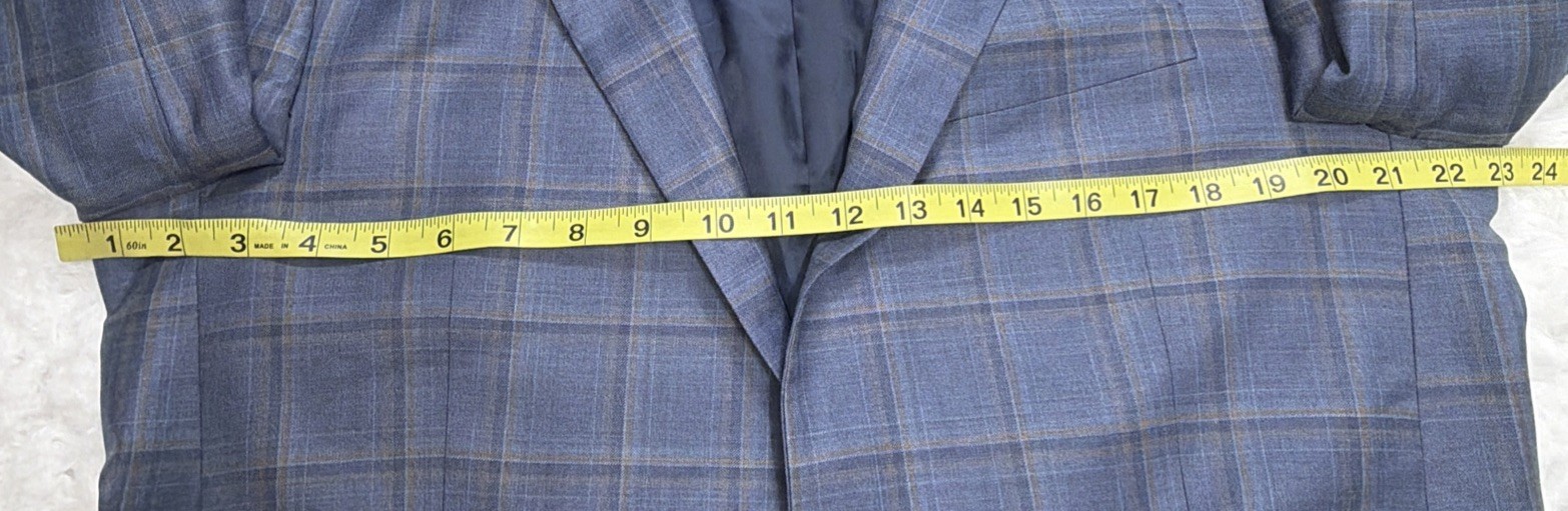 Peter Millar Sport Coat Blazer 42R Blue Plaid Windowpane Check Modern Formal Men
