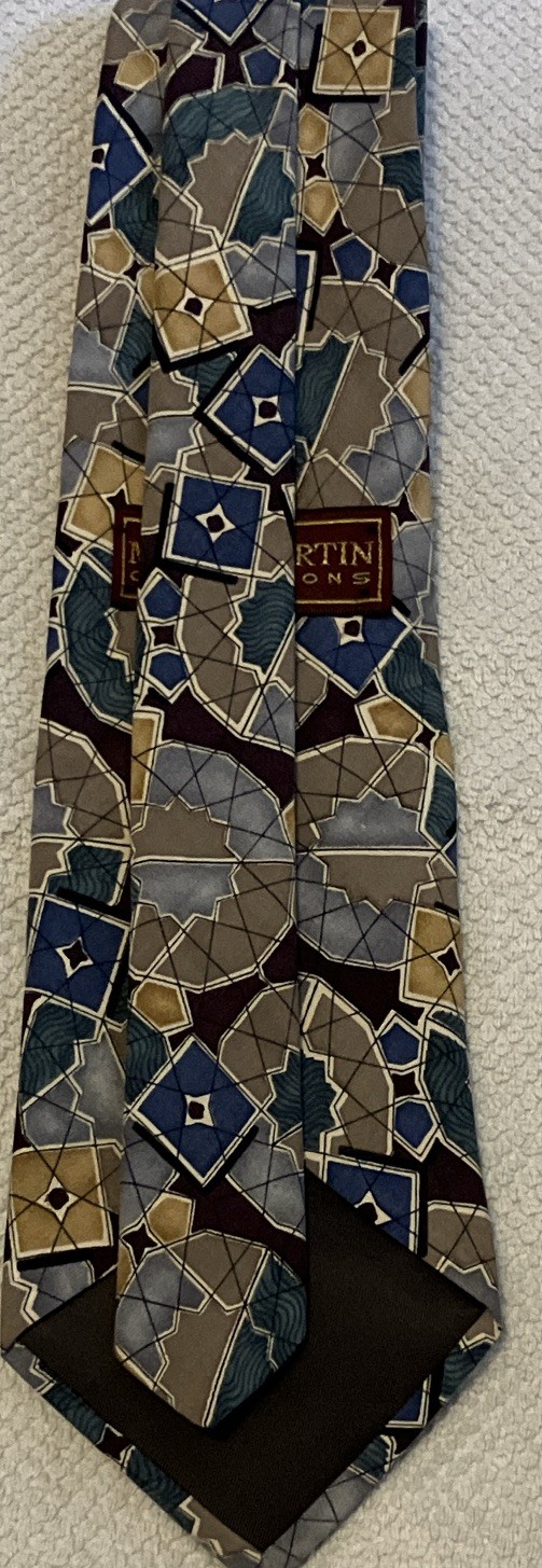Mark Martin Collections Men’s Geometric Pattern Tie Blue Gray Beige Black