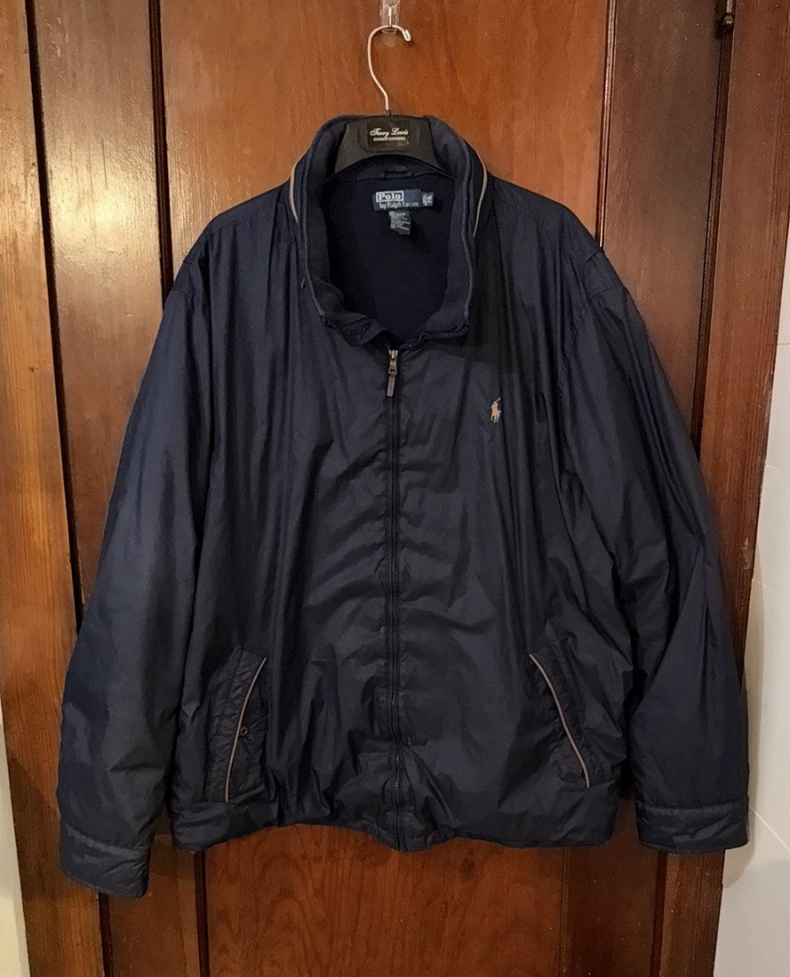 Polo Ralph Lauren Jacket 4LT Tall Leather Trim Stowed Hood Bomber Coat Vtg 90s