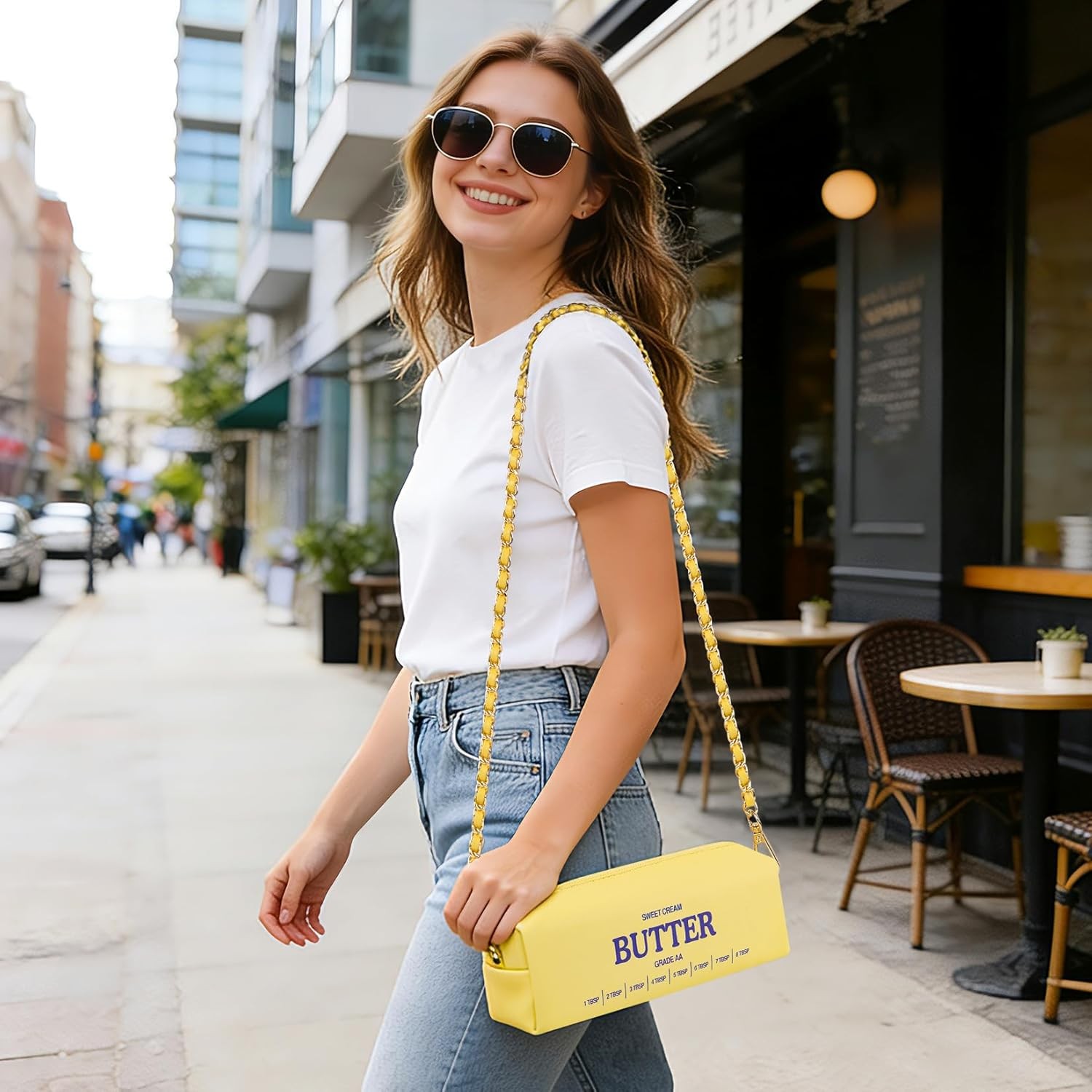 Funny Butter Stick Crossbody Bag – Soft Vegan Leather Purse with Gold Chain