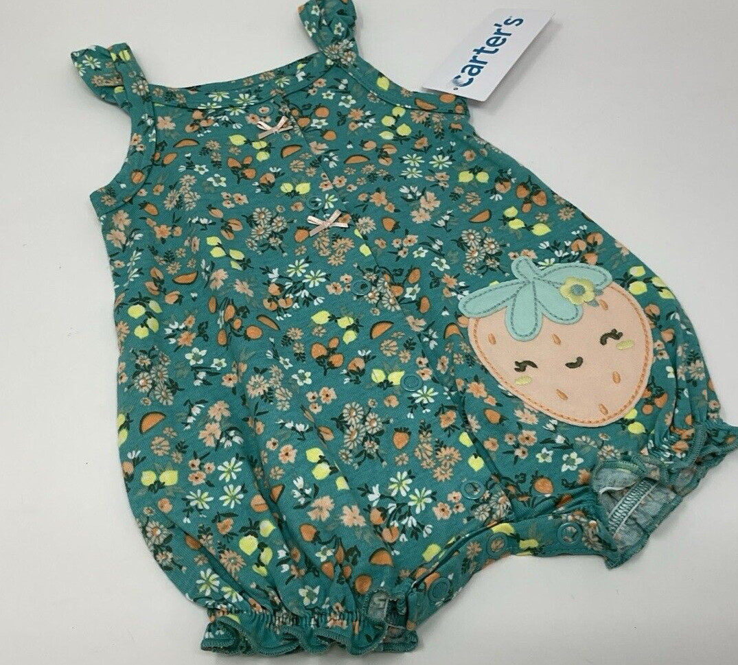 Carter’s NEWBORN Baby Girl One Piece Green & Peach Floral Outfit