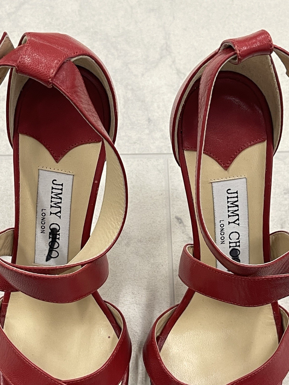 New Jimmy Choo Lottie Red Leather Heel Sandal In Red Size:35 (US 5)