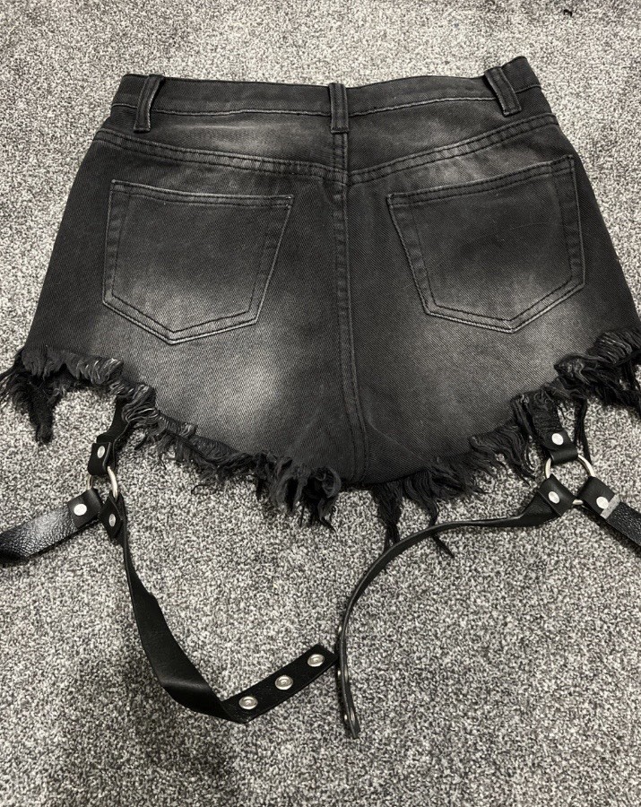 UNIF Harness Black Denim Jean Shorts Women’s 24 XS Garter Straps **Rare Find