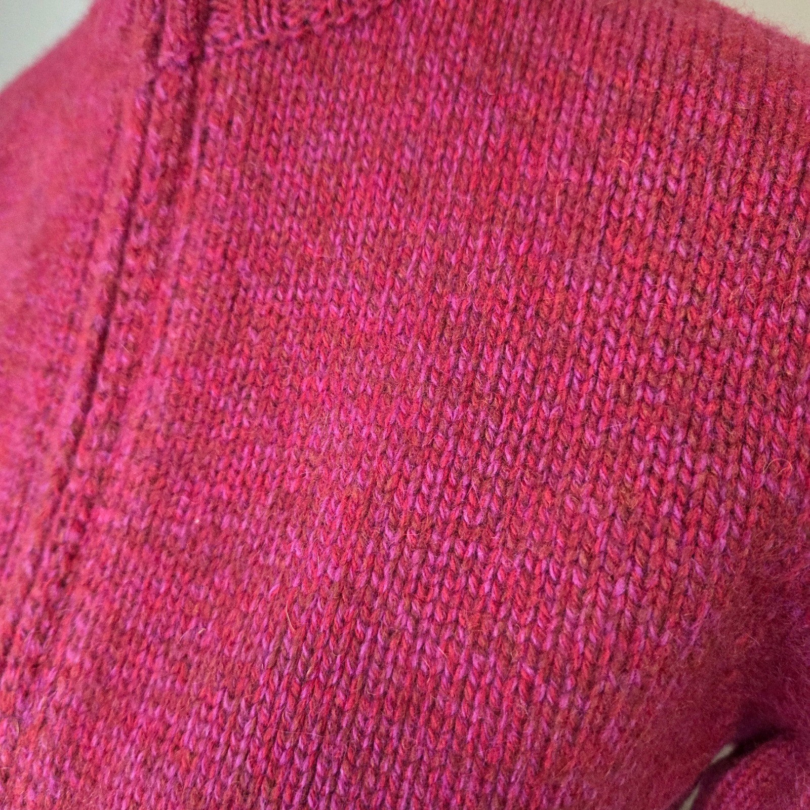 LL Bean Womens Magenta Pink Lambswool Angora Zip Up Mock Neck Sweater S-REG