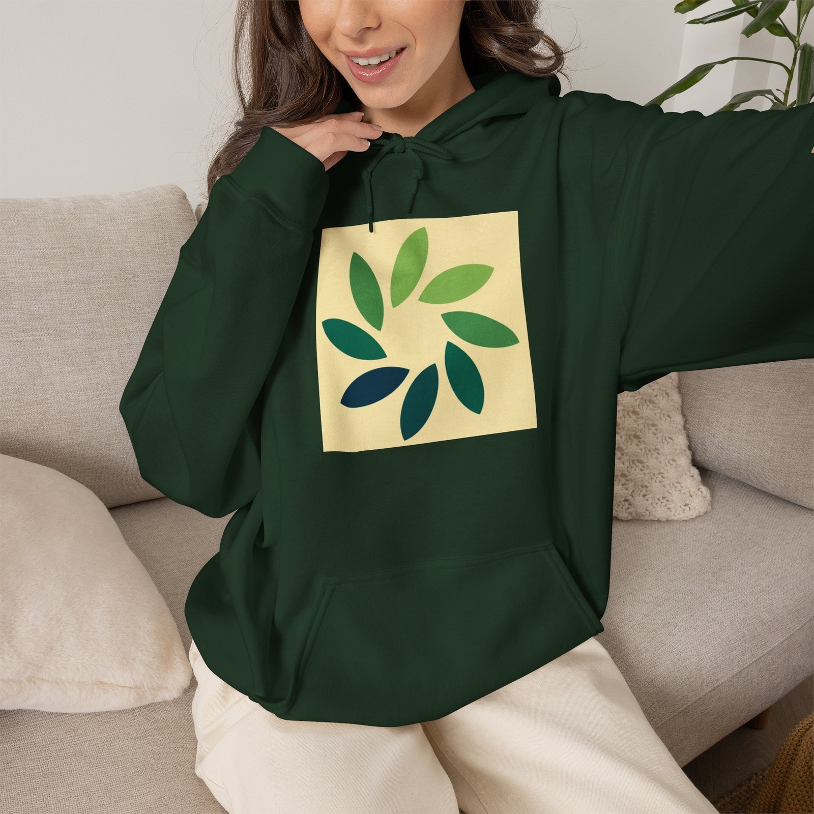 Green Leaf Hoodie | Botanical Leaf Graphic Sweatshirt