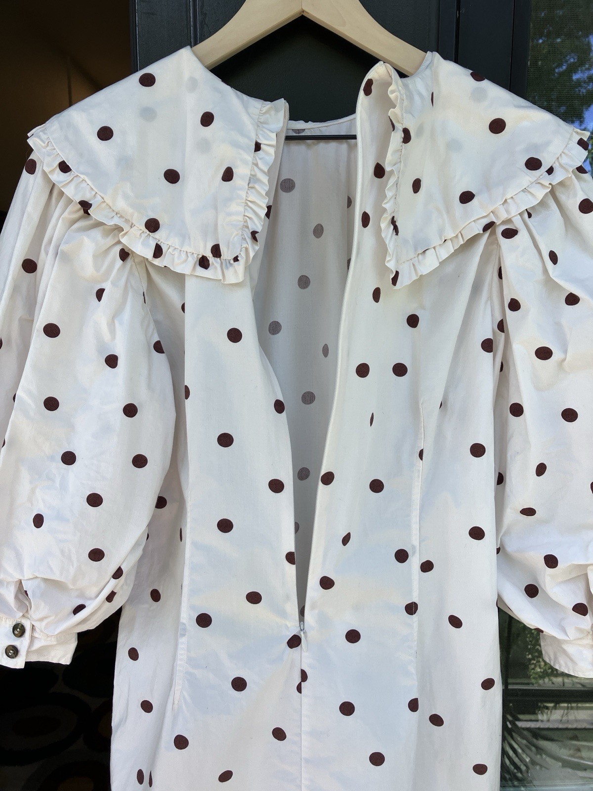 GANNI Polka Dot White Poplin Sailor Collar Mini Dress Size EU 42 US 10 / 12