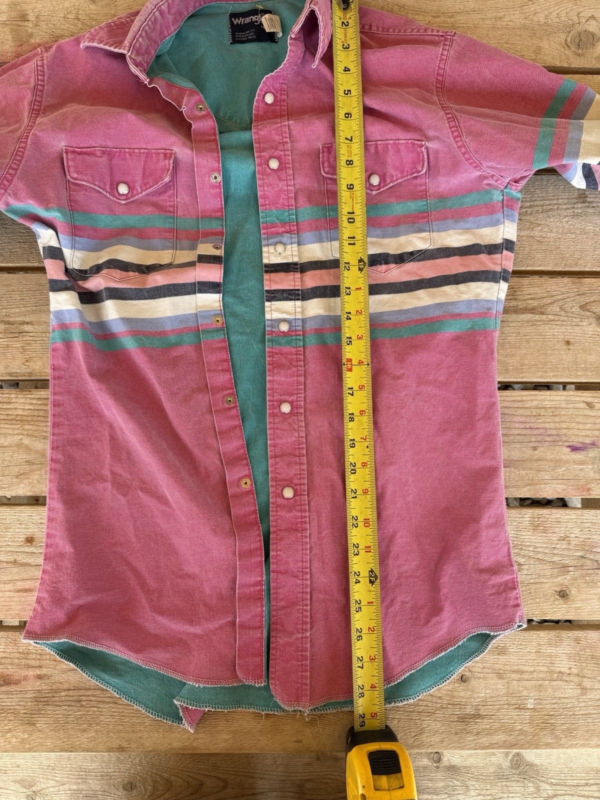 Vintage Pink Wrangler Brushpopper Shirt Western Striped Cowboy Cut 80s